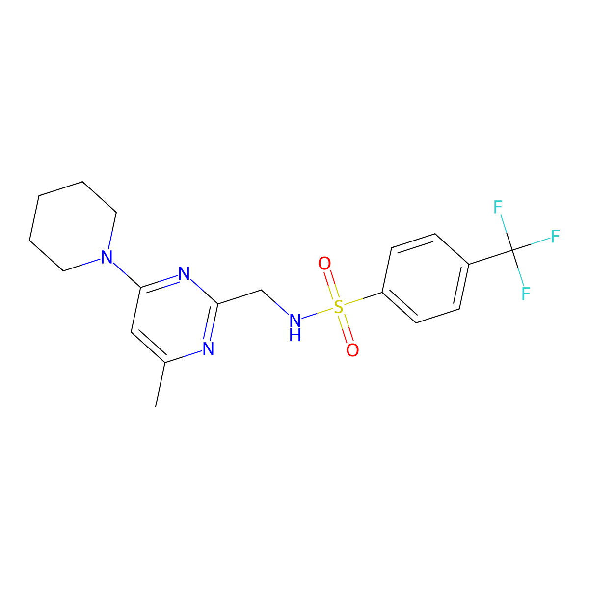N-((4-methyl-6-(piperidin-1-yl)pyrimidin-2-yl)methyl)-4-(trifluoromethyl)benzenesulfonamide molecular structure, CAS 1795489-71-2