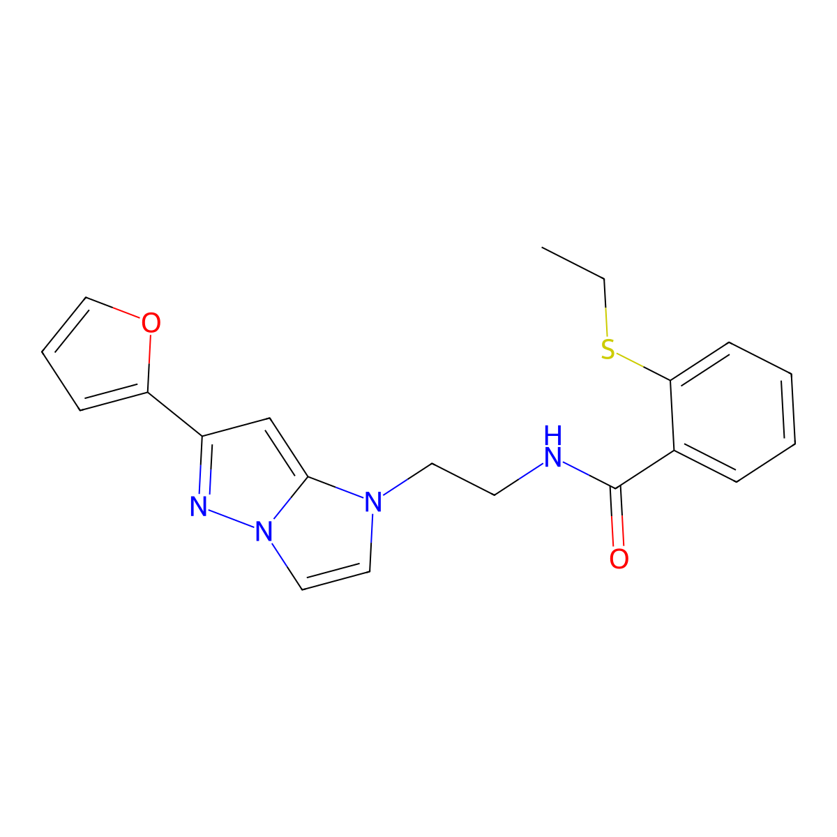 2-(ethylthio)-N-(2-(6-(furan-2-yl)-1H-imidazo[1,2-b]pyrazol-1-yl)ethyl)benzamide molecular structure, CAS 1795489-81-4