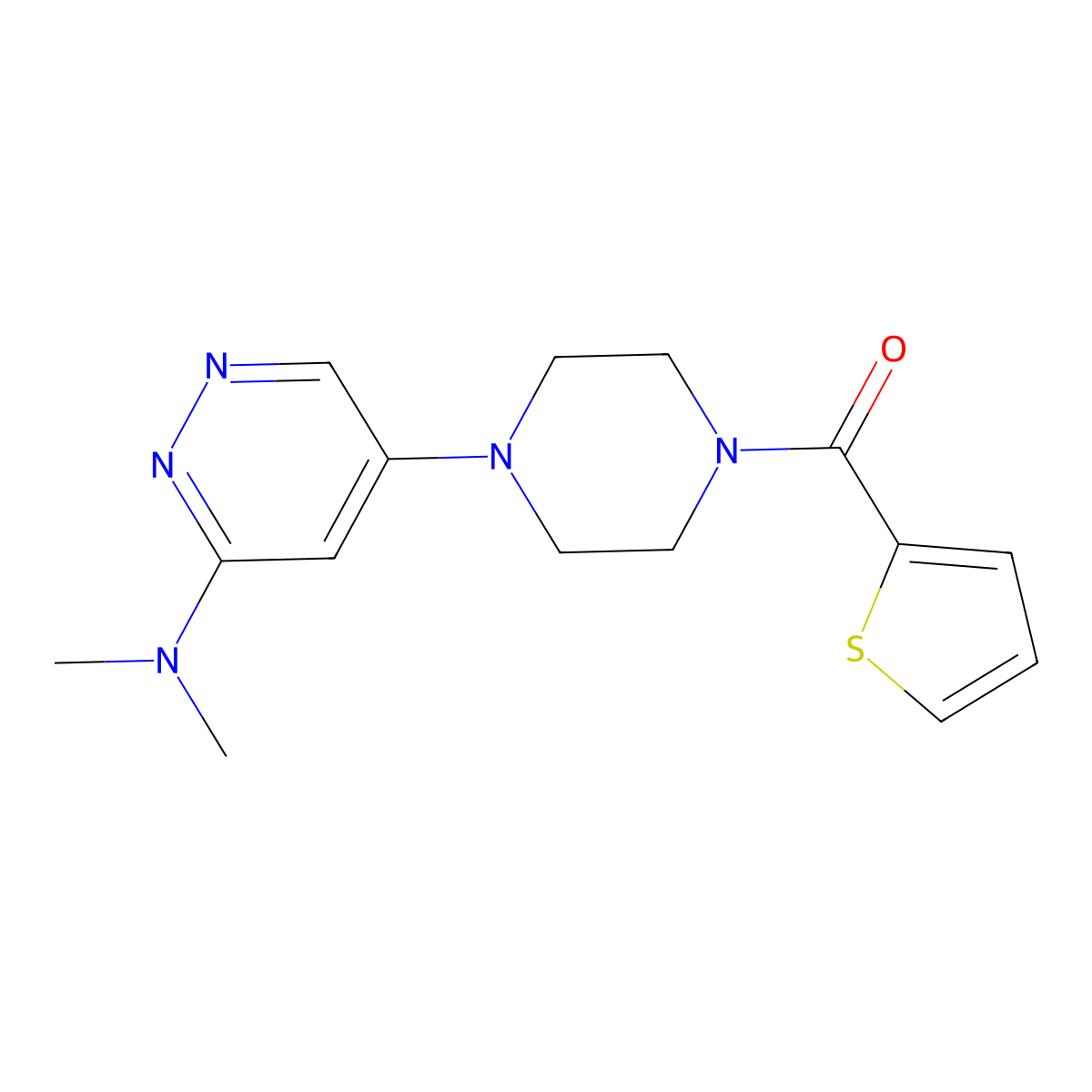 (4-(6-(Dimethylamino)pyridazin-4-yl)piperazin-1-yl)(thiophen-2-yl)methanone molecular structure, CAS 1795489-84-7