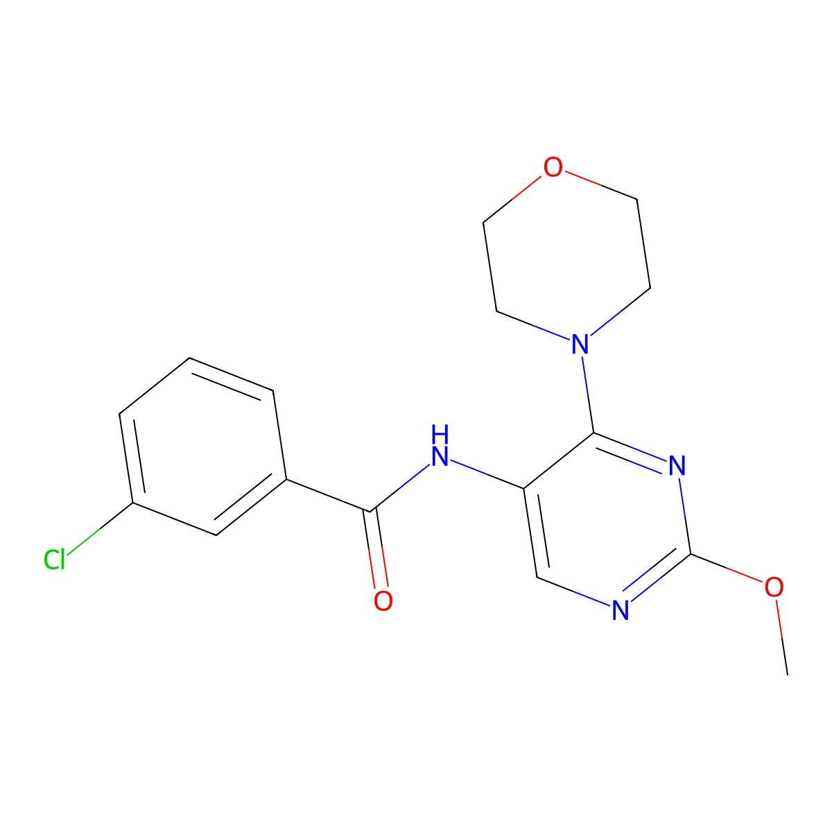 3-chloro-N-(2-methoxy-4-morpholinopyrimidin-5-yl)benzamide molecular structure, CAS 1795490-05-9
