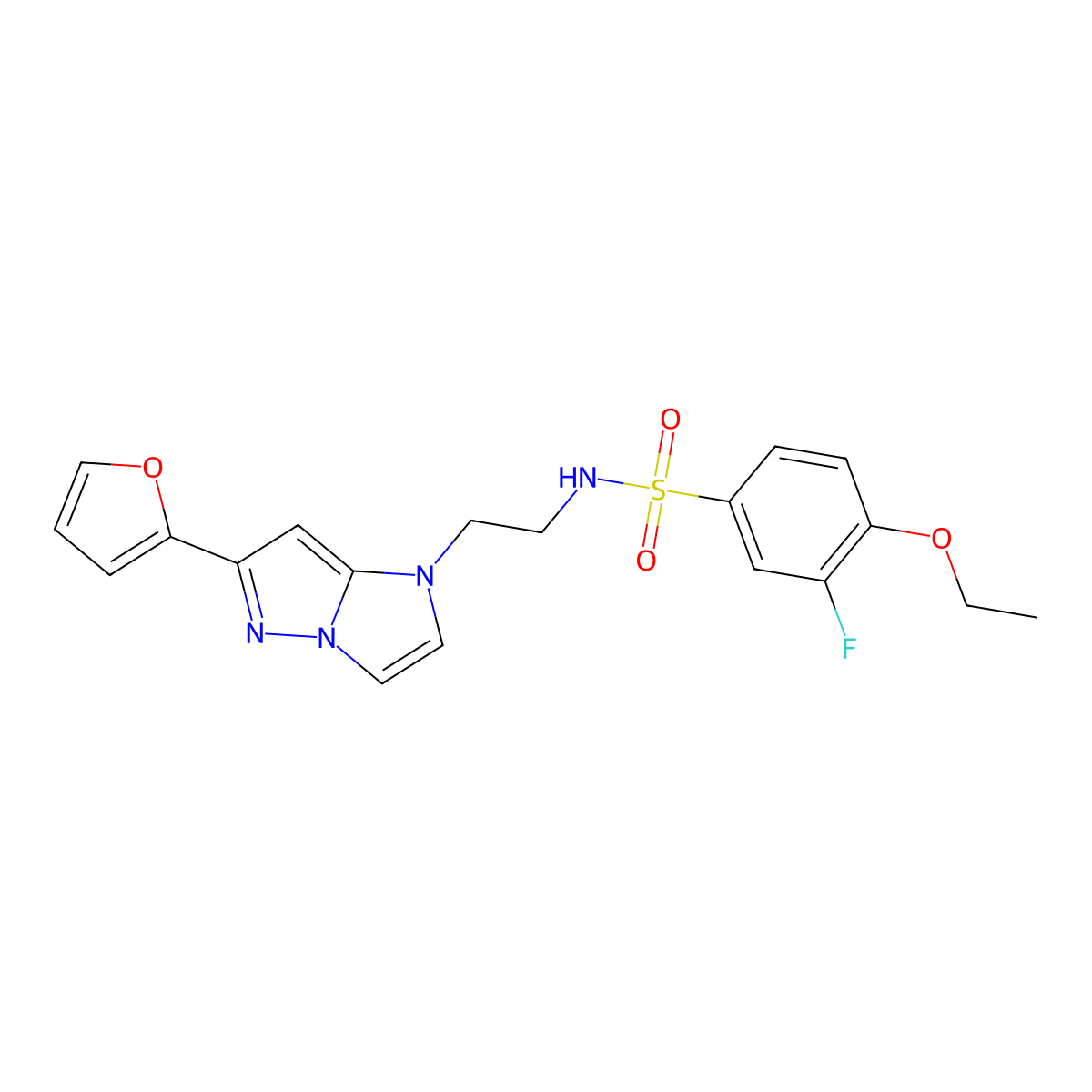 4-ethoxy-3-fluoro-N-(2-(6-(furan-2-yl)-1H-imidazo[1,2-b]pyrazol-1-yl)ethyl)benzenesulfonamide molecular structure, CAS 1795490-37-7
