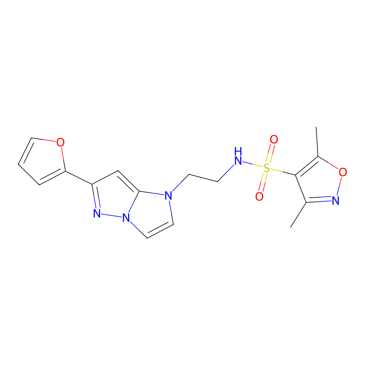 N-(2-(6-(furan-2-yl)-1H-imidazo[1,2-b]pyrazol-1-yl)ethyl)-3,5-dimethylisoxazole-4-sulfonamide molecular structure, CAS 1795490-44-6