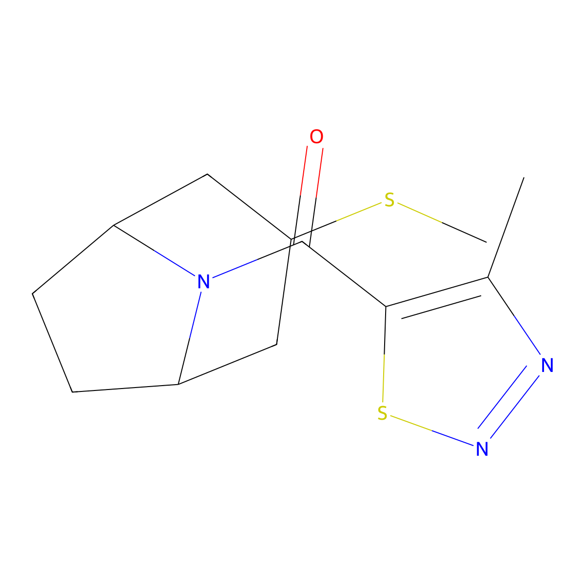 (4-methyl-1,2,3-thiadiazol-5-yl)((1R,5S)-3-(methylthio)-8-azabicyclo[3.2.1]octan-8-yl)methanone molecular structure, CAS 1795490-67-3