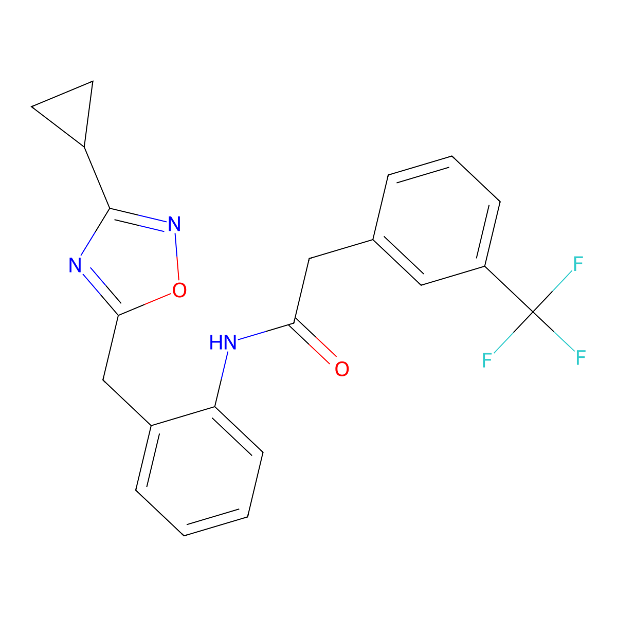 N-(2-((3-cyclopropyl-1,2,4-oxadiazol-5-yl)methyl)phenyl)-2-(3-(trifluoromethyl)phenyl)acetamide molecular structure, CAS 1795491-75-6