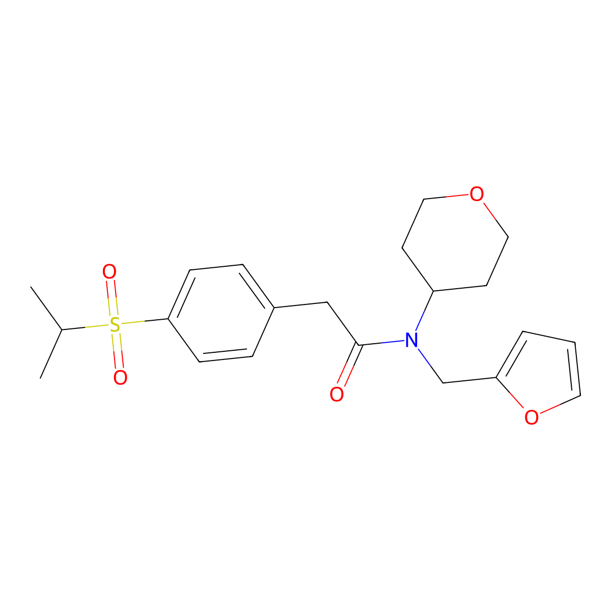 N-(furan-2-ylmethyl)-2-(4-(isopropylsulfonyl)phenyl)-N-(tetrahydro-2H-pyran-4-yl)acetamide molecular structure, CAS 1795491-83-6