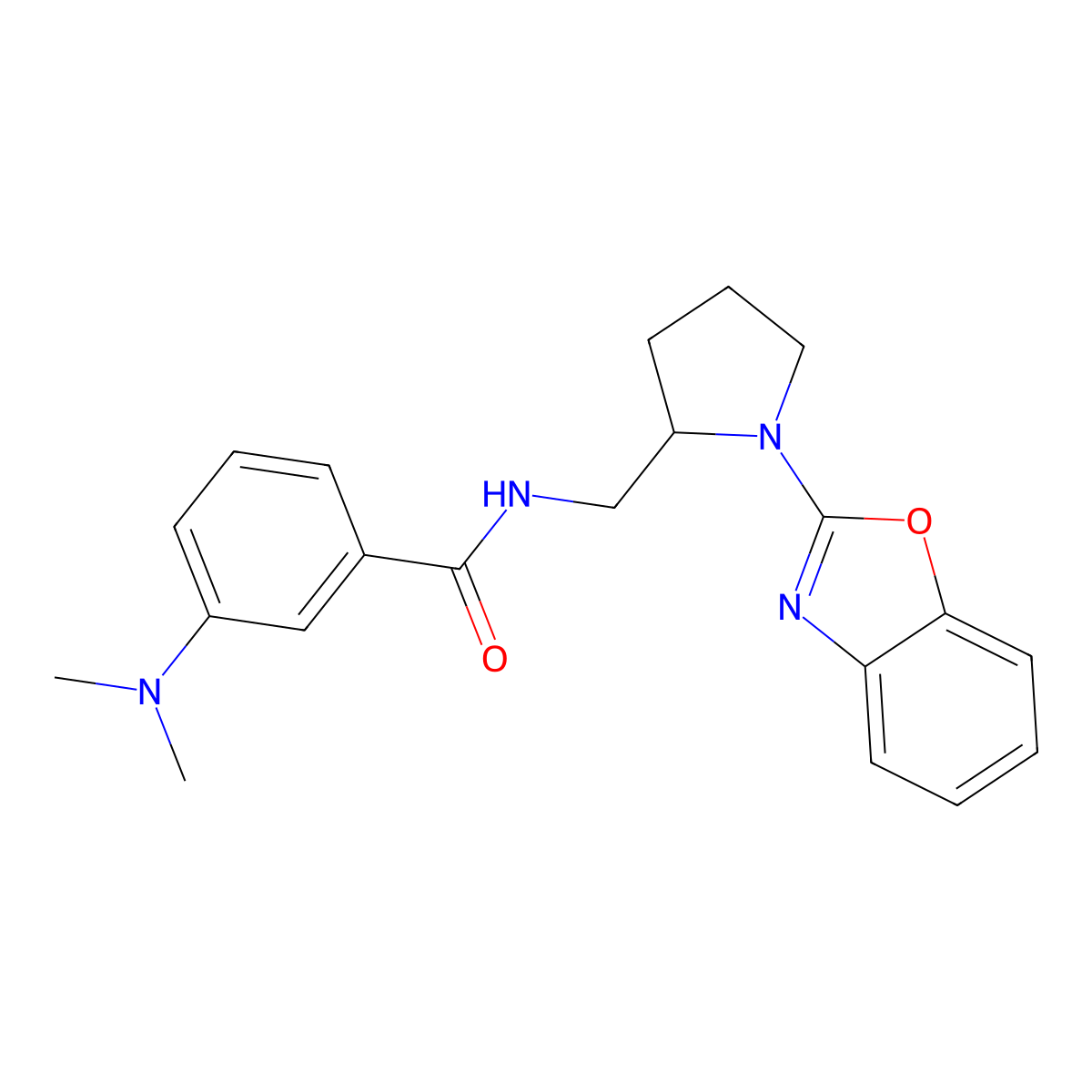 N-((1-(benzo[d]oxazol-2-yl)pyrrolidin-2-yl)methyl)-3-(dimethylamino)benzamide molecular structure, CAS 1795492-02-2