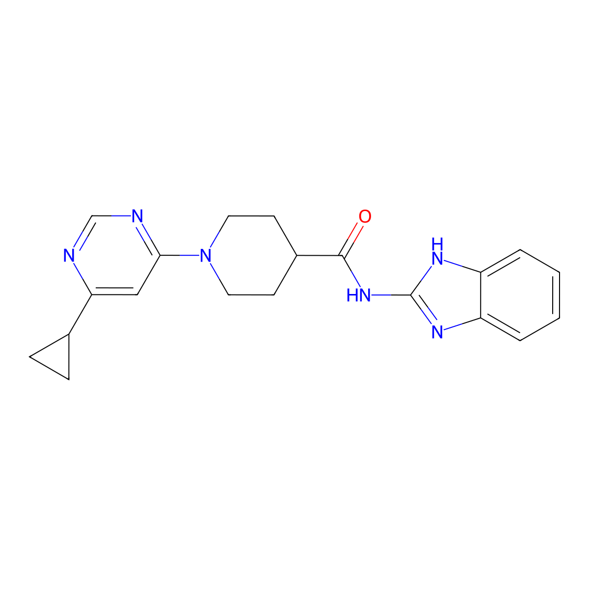 N-(1H-benzo[d]imidazol-2-yl)-1-(6-cyclopropylpyrimidin-4-yl)piperidine-4-carboxamide molecular structure, CAS 1795492-05-5