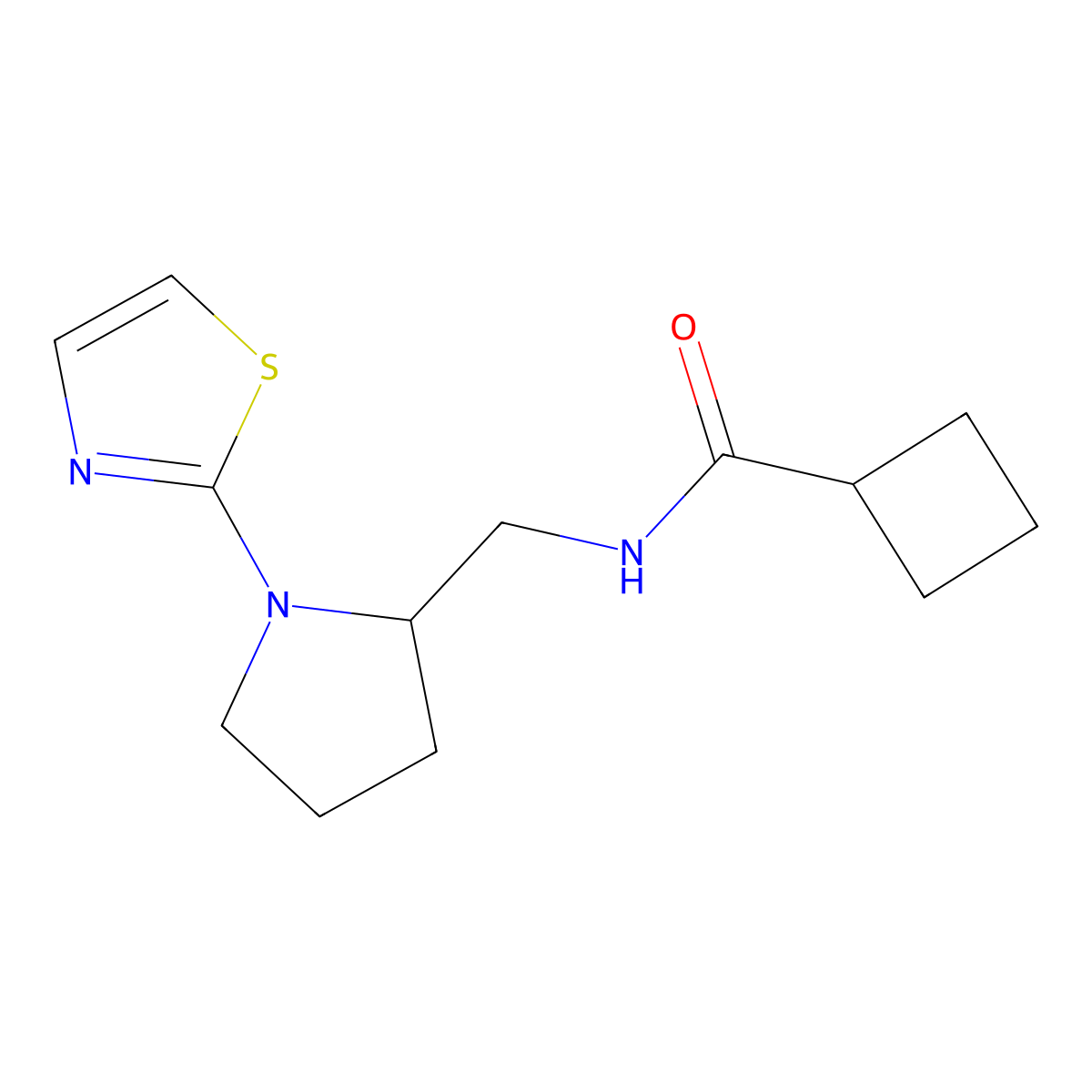 N-((1-(thiazol-2-yl)pyrrolidin-2-yl)methyl)cyclobutanecarboxamide molecular structure, CAS 1795492-07-7