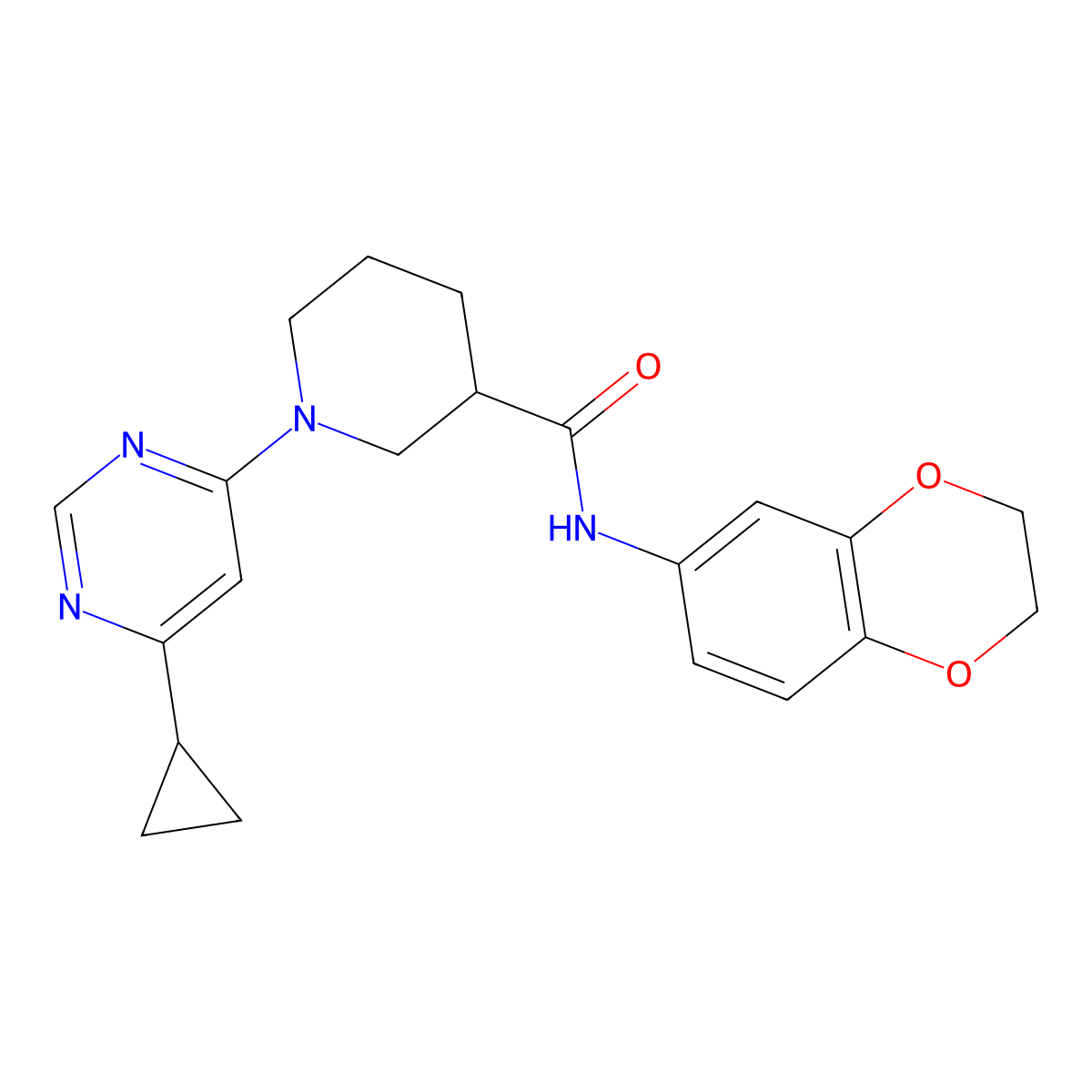 1-(6-cyclopropylpyrimidin-4-yl)-N-(2,3-dihydro-1,4-benzodioxin-6-yl)piperidine-3-carboxamide molecular structure, CAS 1795492-16-8