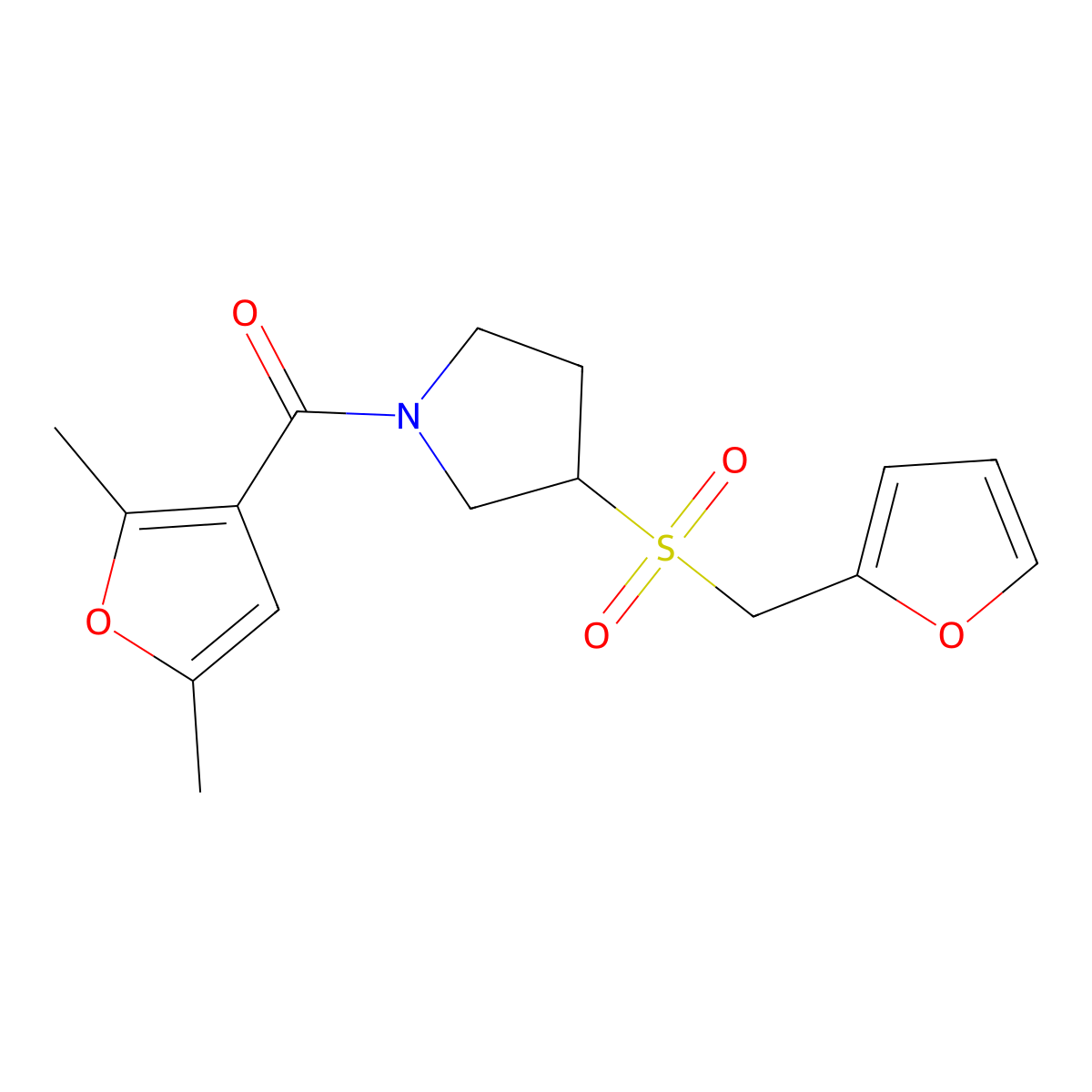 (2,5-Dimethylfuran-3-yl)(3-((furan-2-ylmethyl)sulfonyl)pyrrolidin-1-yl)methanone molecular structure, CAS 1795492-37-3