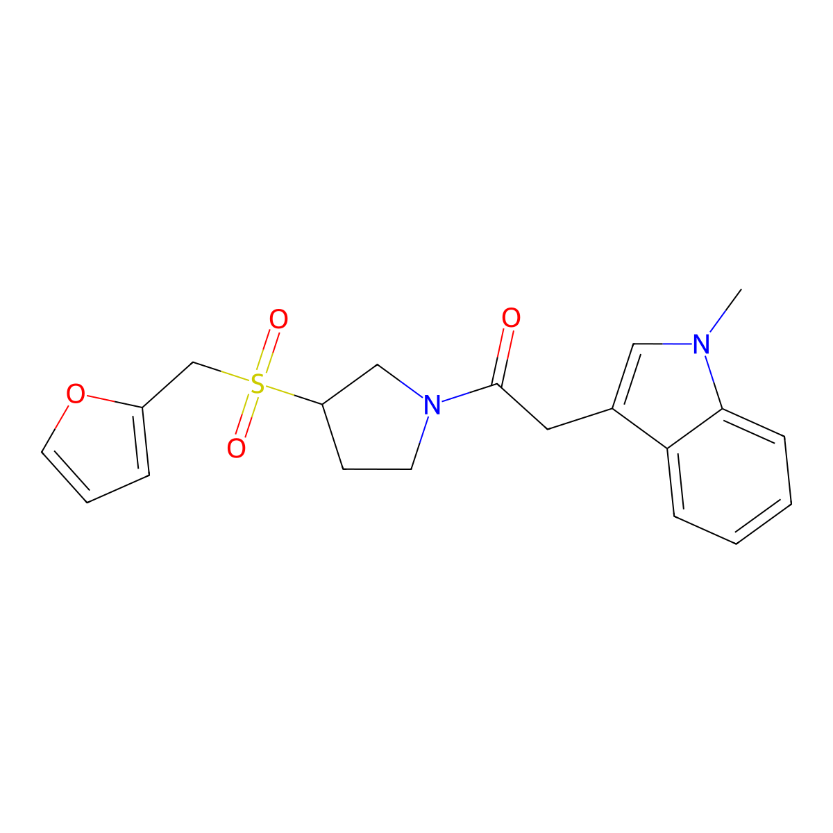 1-(3-((furan-2-ylmethyl)sulfonyl)pyrrolidin-1-yl)-2-(1-methyl-1H-indol-3-yl)ethanone molecular structure, CAS 1795492-44-2