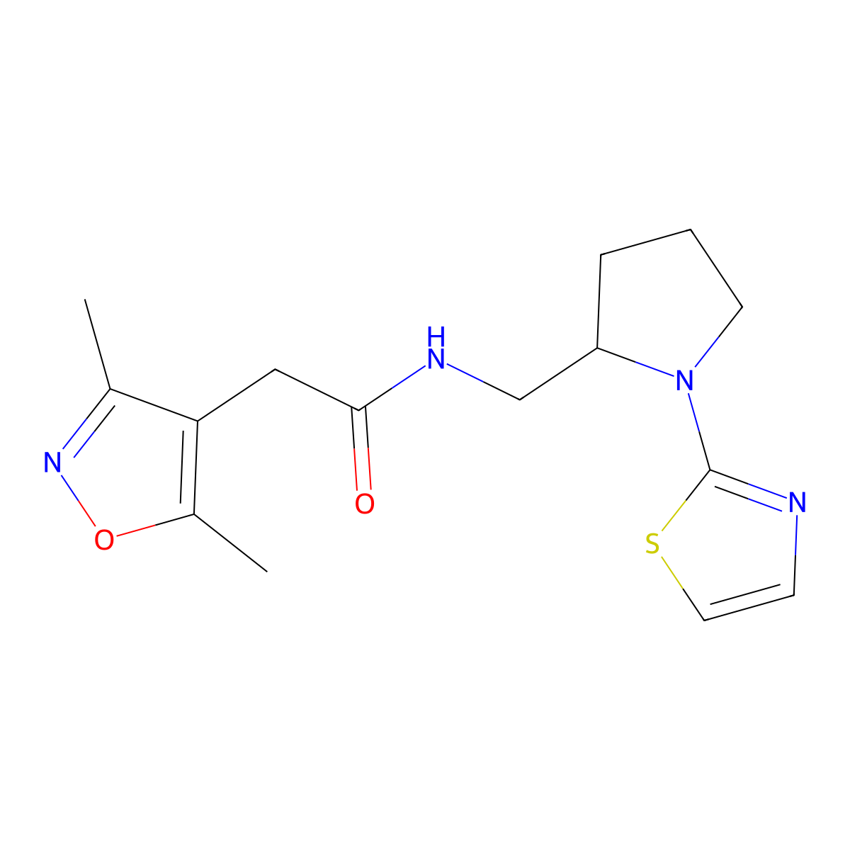 2-(3,5-dimethylisoxazol-4-yl)-N-((1-(thiazol-2-yl)pyrrolidin-2-yl)methyl)acetamide molecular structure, CAS 1795492-53-3