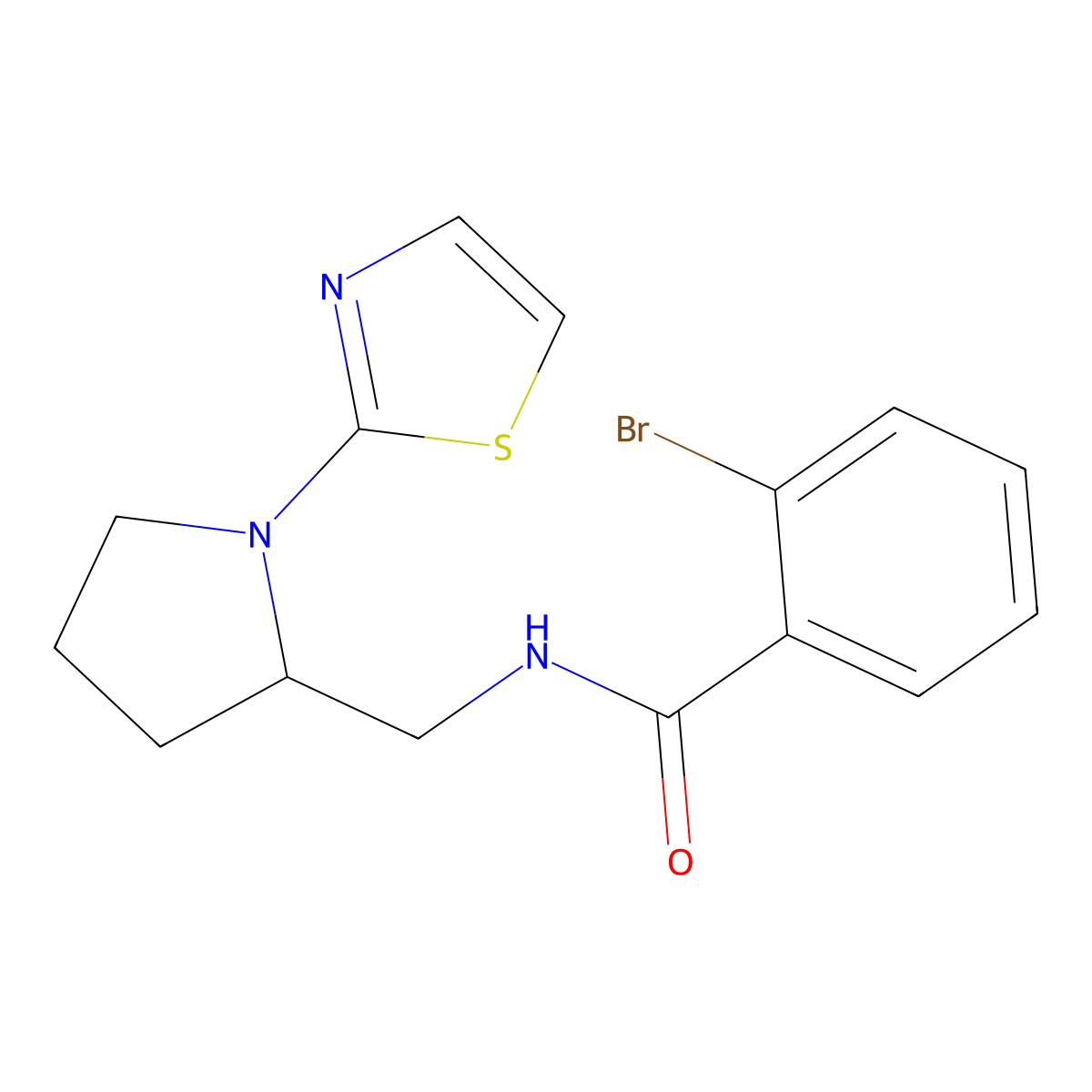 2-bromo-N-((1-(thiazol-2-yl)pyrrolidin-2-yl)methyl)benzamide molecular structure, CAS 1795492-61-3