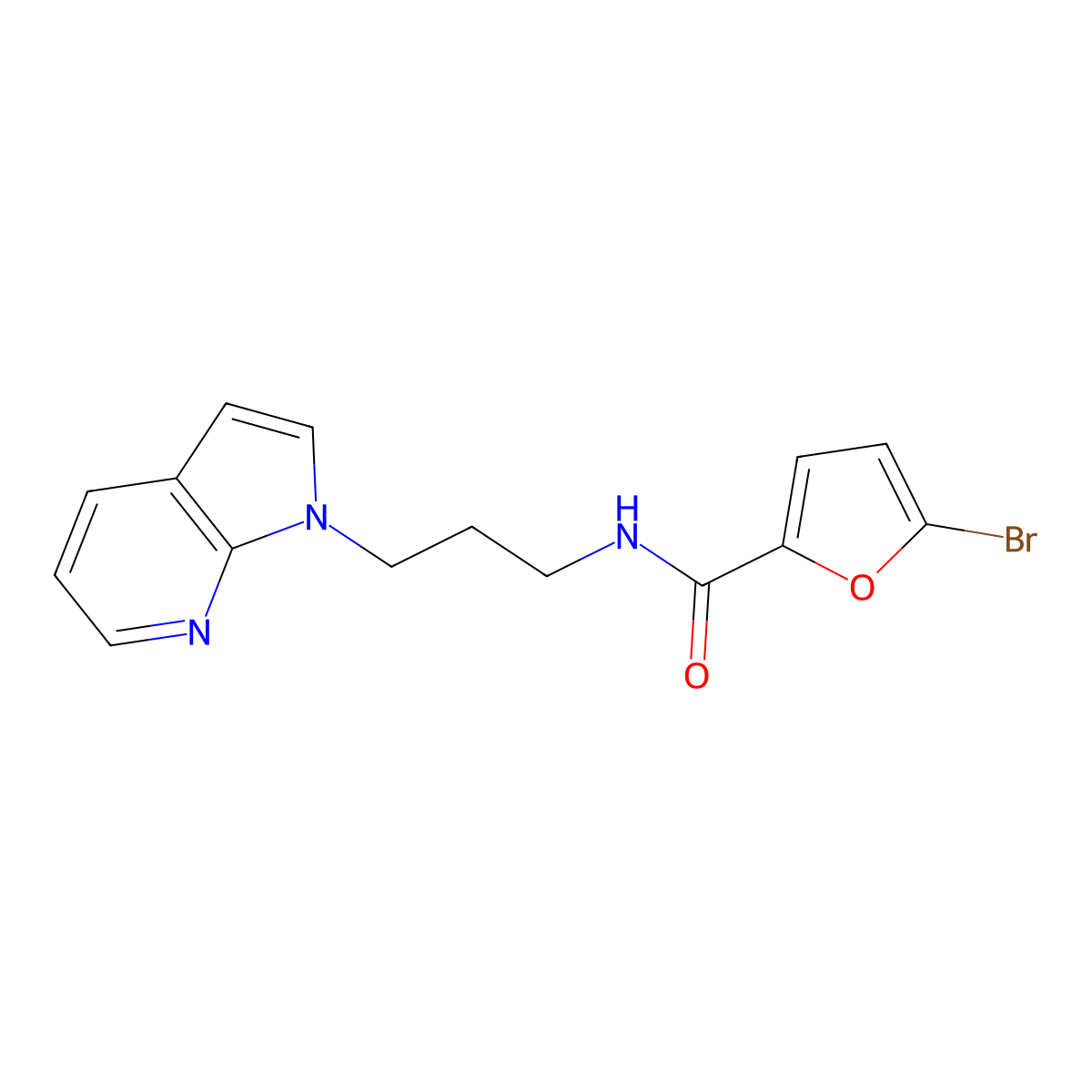 N-(3-(1H-pyrrolo[2,3-b]pyridin-1-yl)propyl)-5-bromofuran-2-carboxamide molecular structure, CAS 1795492-77-1