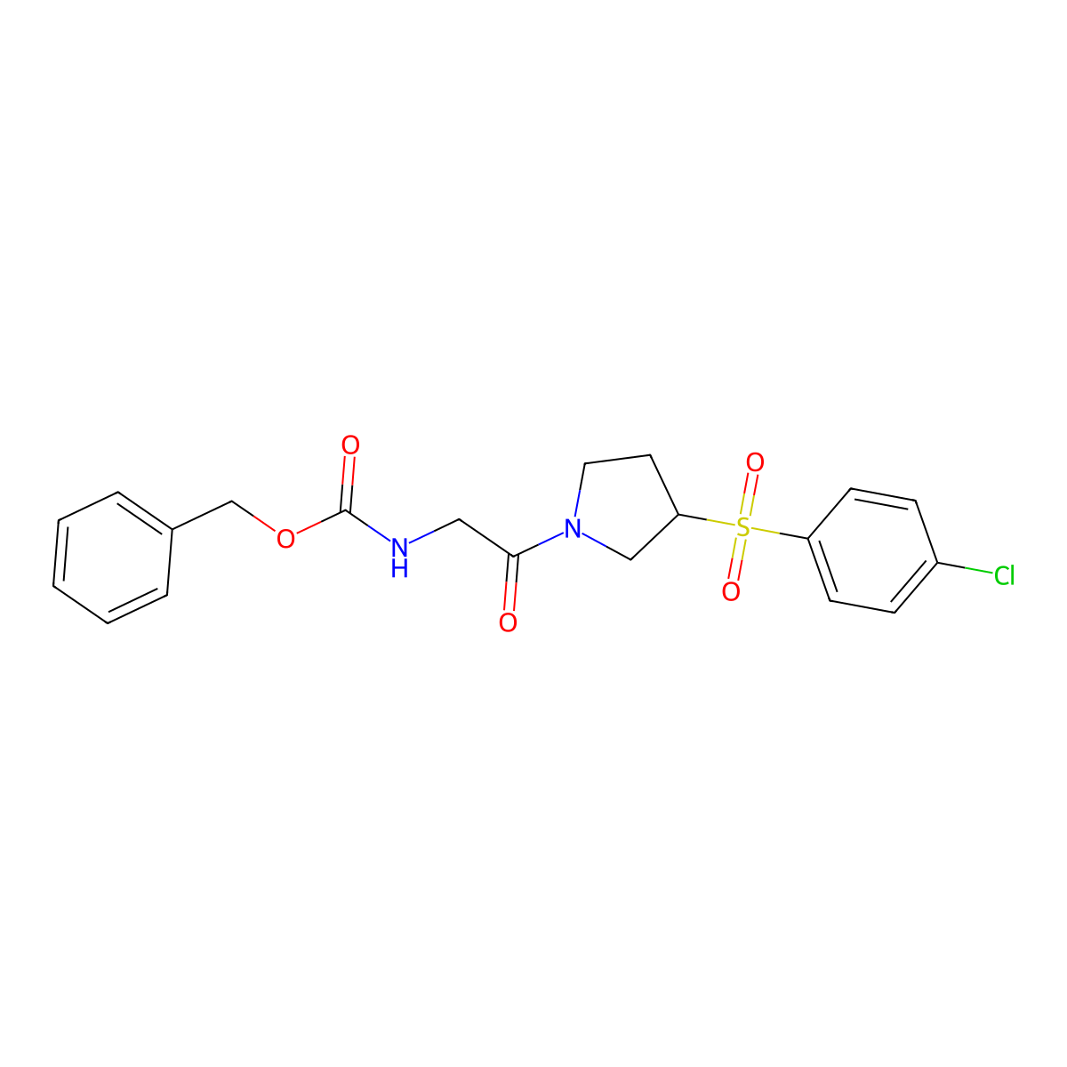 Benzyl (2-(3-((4-chlorophenyl)sulfonyl)pyrrolidin-1-yl)-2-oxoethyl)carbamate molecular structure, CAS 1795493-00-3