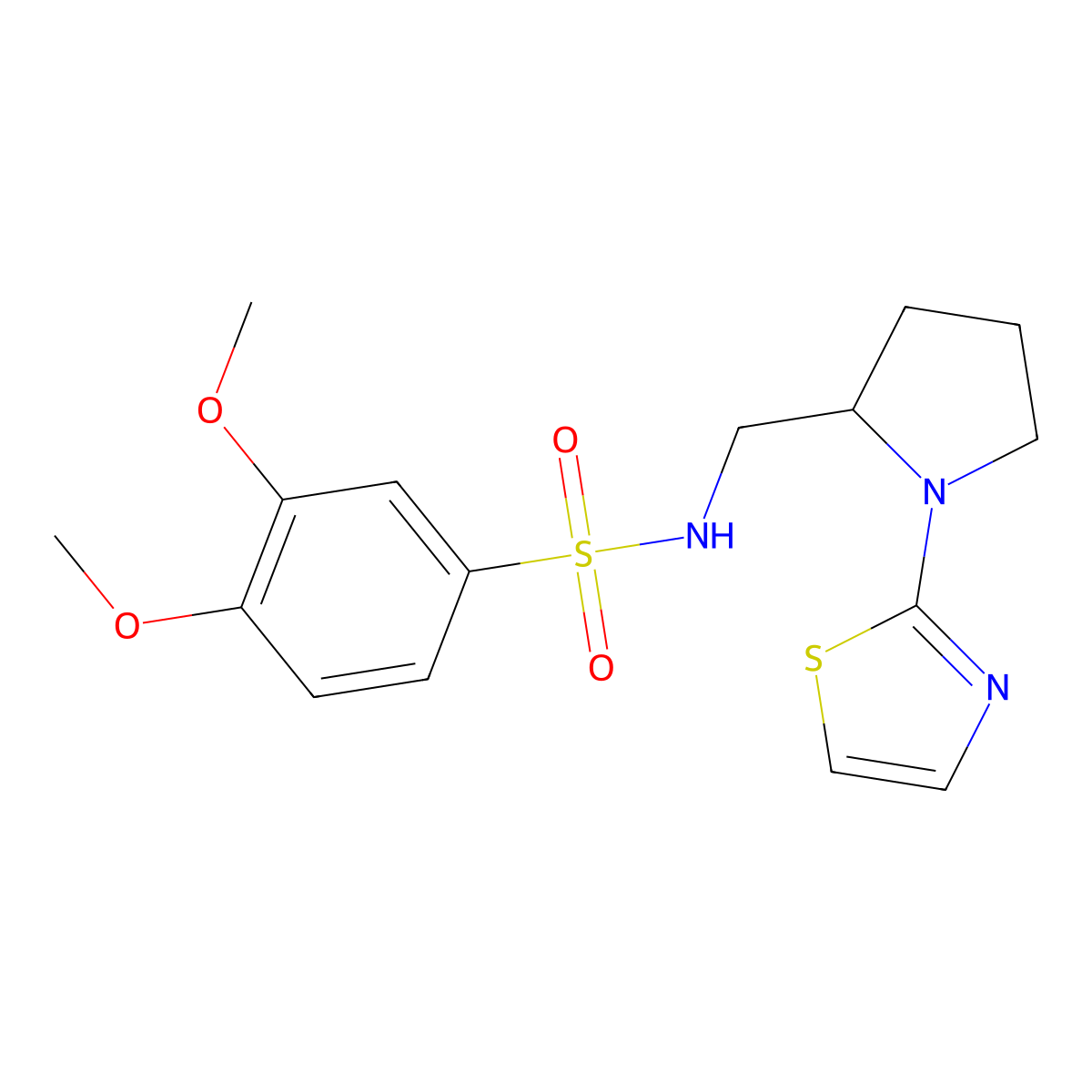 3,4-dimethoxy-N-((1-(thiazol-2-yl)pyrrolidin-2-yl)methyl)benzenesulfonamide molecular structure, CAS 1795493-35-4