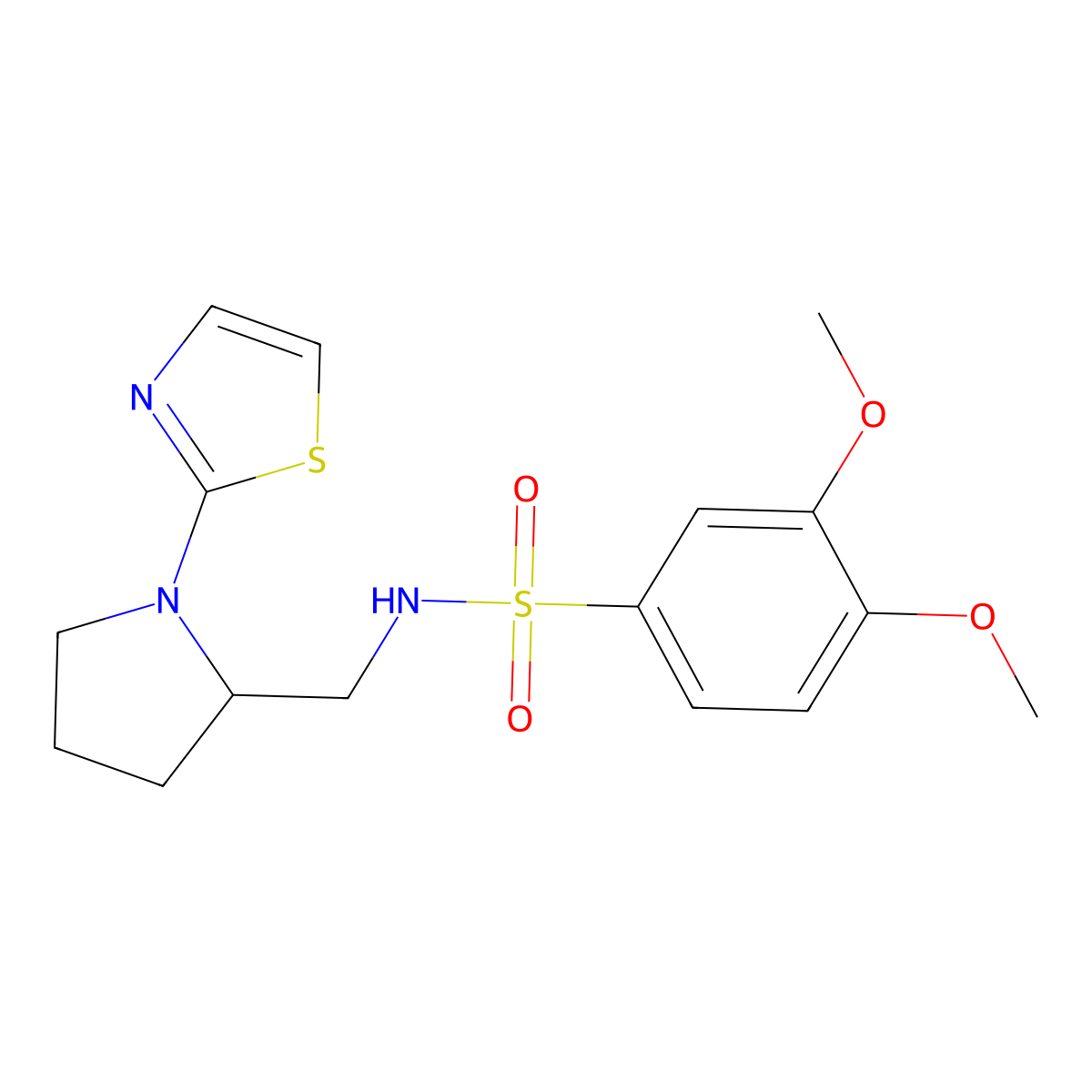 3,4-dimethoxy-N-((1-(thiazol-2-yl)pyrrolidin-2-yl)methyl)benzenesulfonamide molecular structure, CAS 1795493-35-4