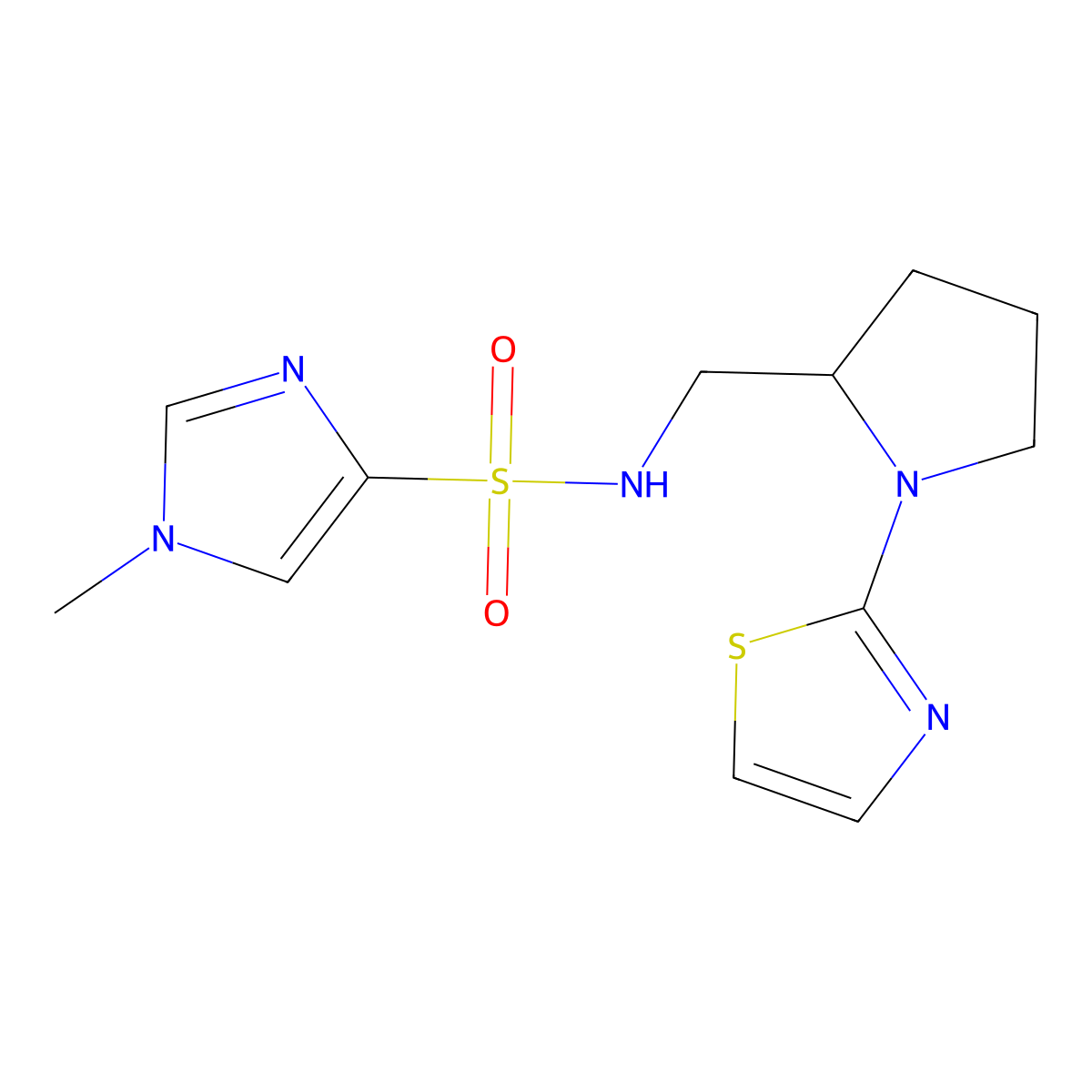 1-methyl-N-((1-(thiazol-2-yl)pyrrolidin-2-yl)methyl)-1H-imidazole-4-sulfonamide molecular structure, CAS 1795493-43-4