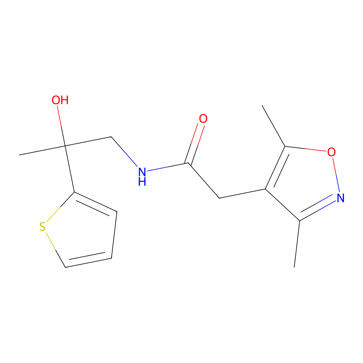 2-(3,5-dimethylisoxazol-4-yl)-N-(2-hydroxy-2-(thiophen-2-yl)propyl)acetamide molecular structure, CAS 1795493-86-5