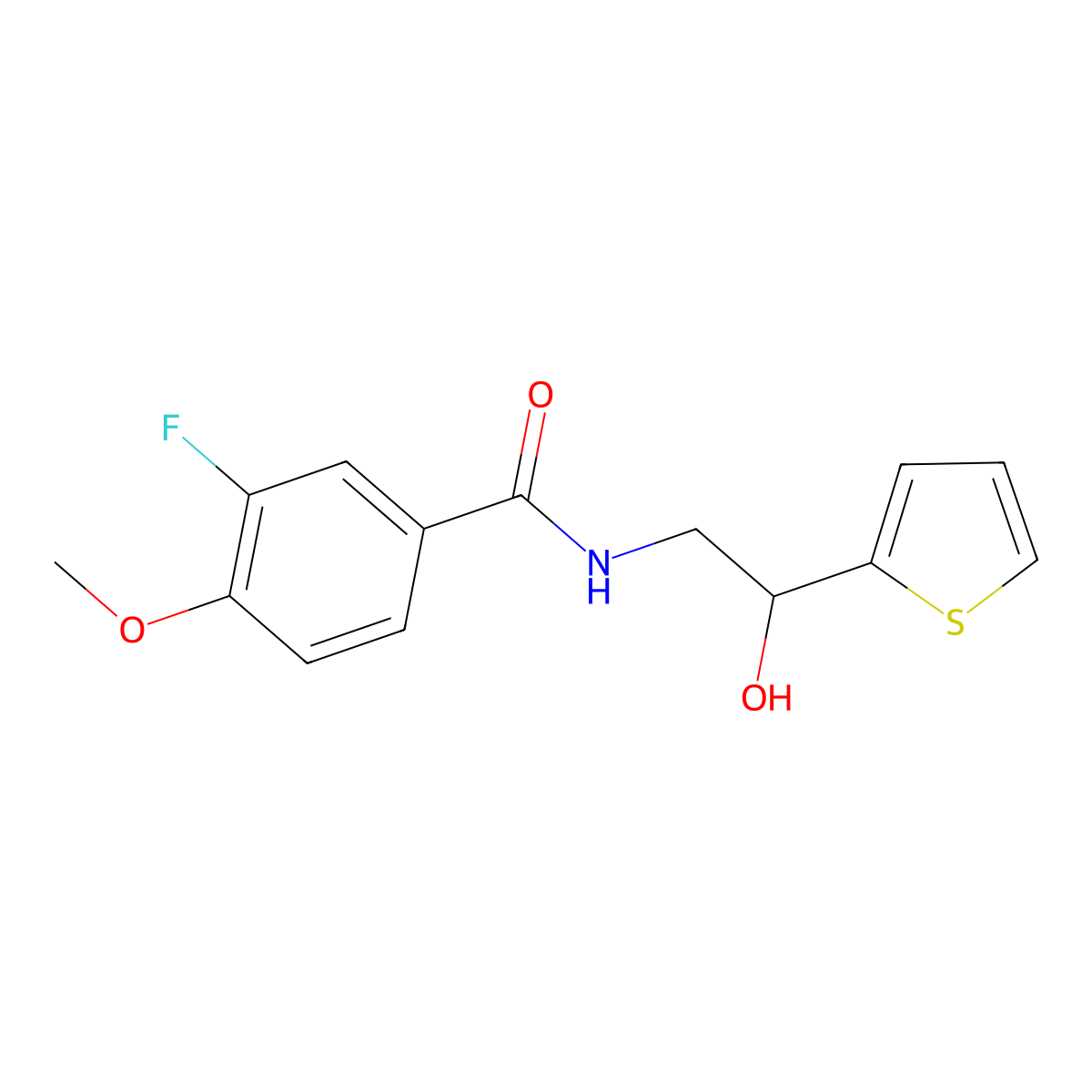 3-fluoro-N-(2-hydroxy-2-(thiophen-2-yl)ethyl)-4-methoxybenzamide molecular structure, CAS 1795494-01-7