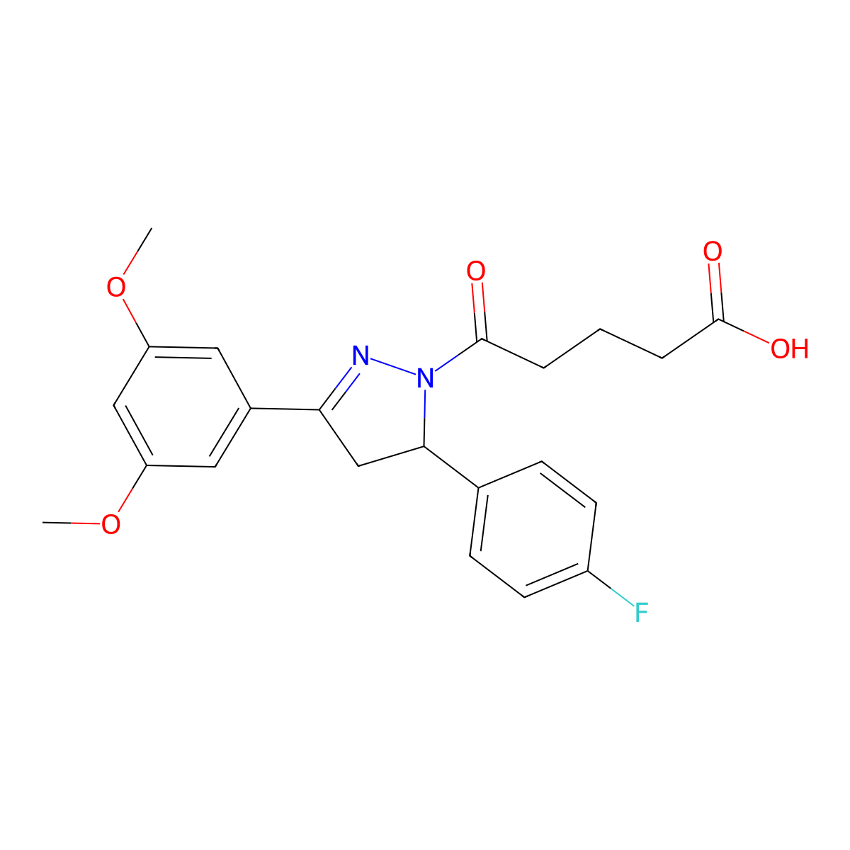 5-[3-(3,5-dimethoxyphenyl)-5-(4-fluorophenyl)-4,5-dihydro-1H-pyrazol-1-yl]-5-oxopentanoic acid molecular structure, CAS 1795500-77-4