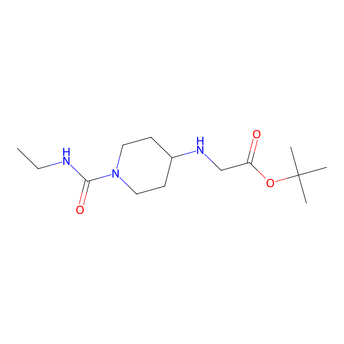 Tert-butyl 2-((1-(ethylcarbamoyl)piperidin-4-yl)amino)acetate molecular structure, CAS 1795500-90-1