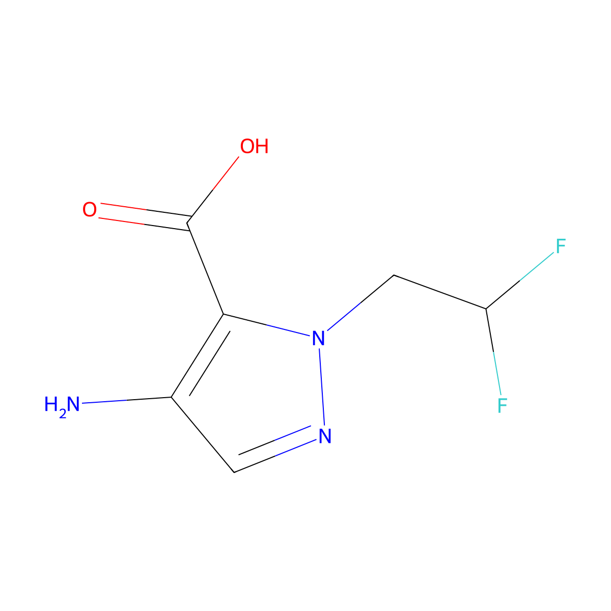 4-amino-1-(2,2-difluoroethyl)-1H-pyrazole-5-carboxylic acid molecular structure, CAS 1795503-01-3