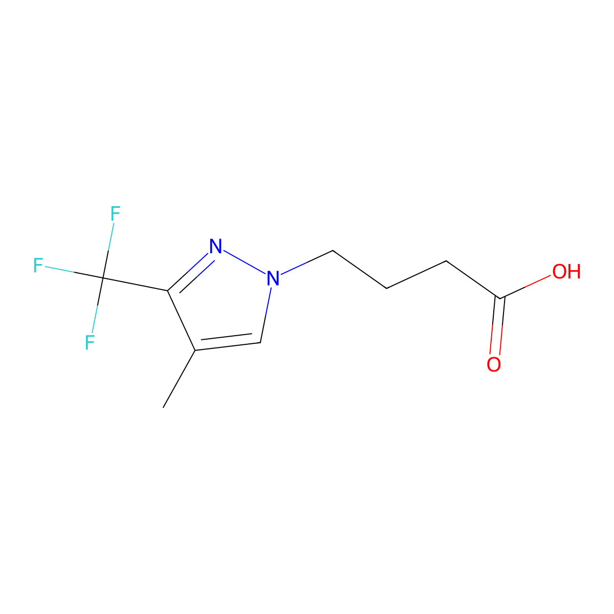 4-[4-methyl-3-(trifluoromethyl)-1H-pyrazol-1-yl]butanoic acid molecular structure, CAS 1795503-08-0