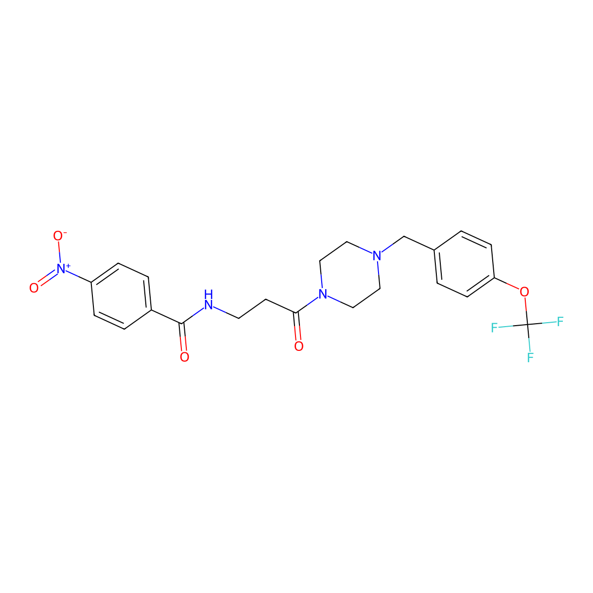 4-nitro-N-(3-oxo-3-(4-((4-(trifluoromethoxy)phenyl)methyl)piperazin-1-yl)propyl)benzamide molecular structure, CAS 1795507-47-9