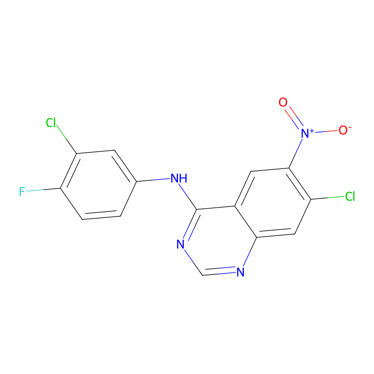 7-chloro-N-(3-chloro-4-fluorophenyl)-6-nitro-4-quinazolinamine molecular structure, CAS 179552-73-9