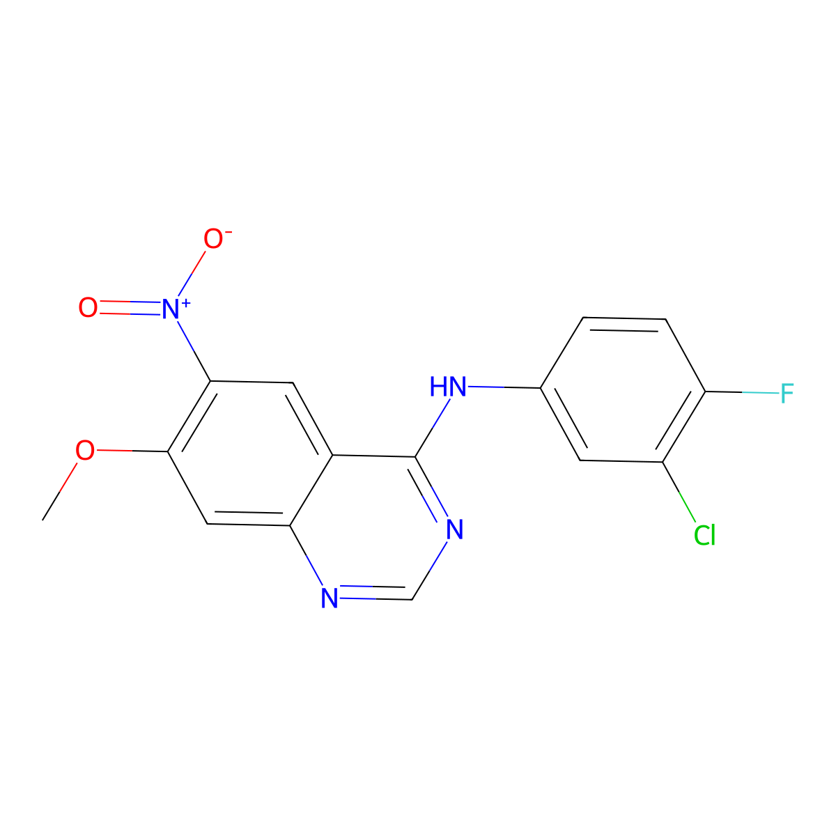 N-(3-Chloro-4-fluorophenyl)-7-methoxy-6-nitroquinazolin-4-amine molecular structure, CAS 179552-74-0