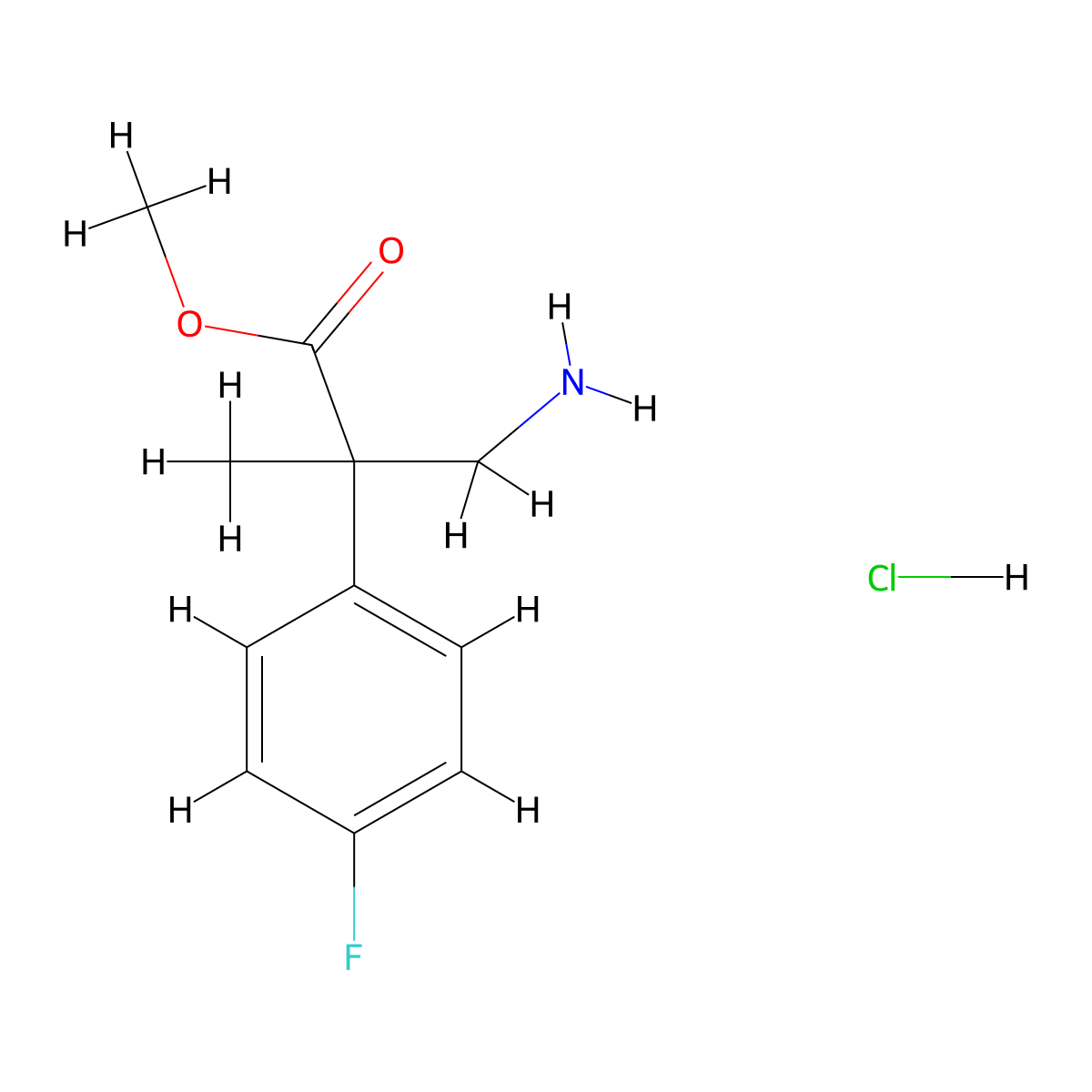 Methyl 3-amino-2-(4-fluorophenyl)-2-methylpropanoate hydrochloride molecular structure, CAS 1795534-67-6