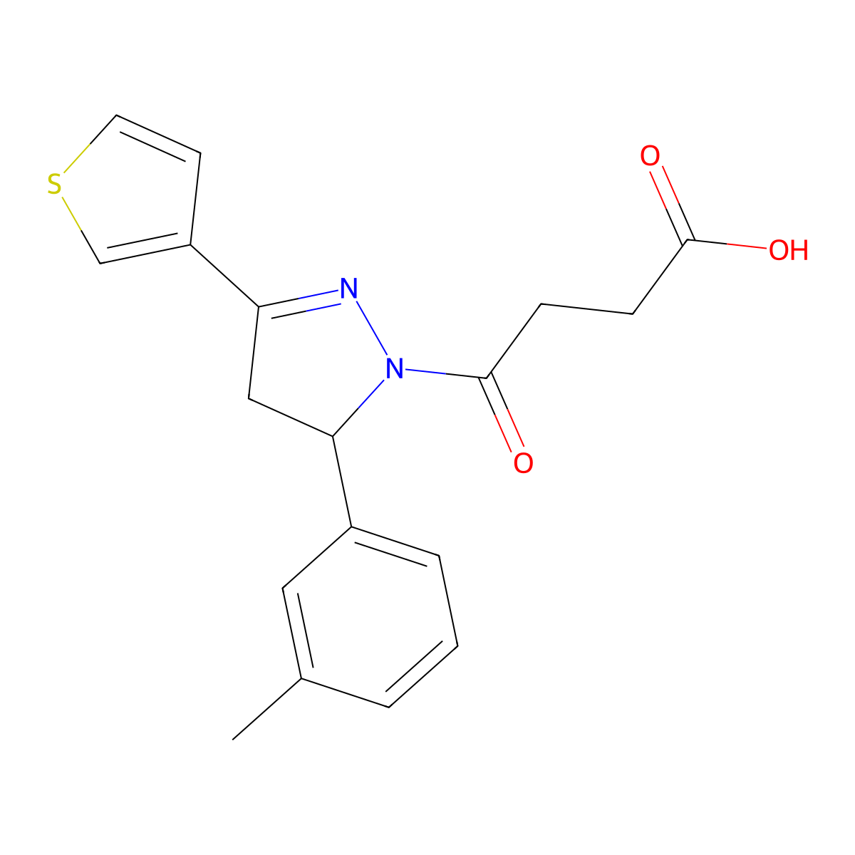 4-[5-(3-methylphenyl)-3-(thiophen-3-yl)-4,5-dihydro-1H-pyrazol-1-yl]-4-oxobutanoic acid molecular structure, CAS 1795537-87-9