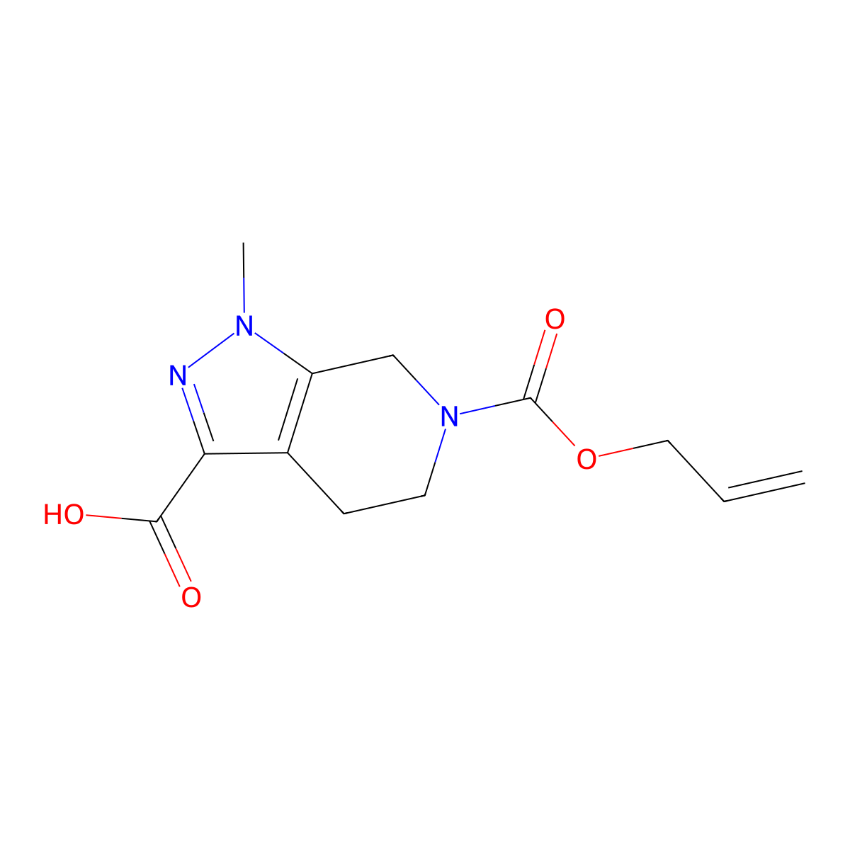 1-methyl-6-[(prop-2-en-1-yloxy)carbonyl]-1H,4H,5H,6H,7H-pyrazolo[3,4-c]pyridine-3-carboxylic acid molecular structure, CAS 1796095-18-5