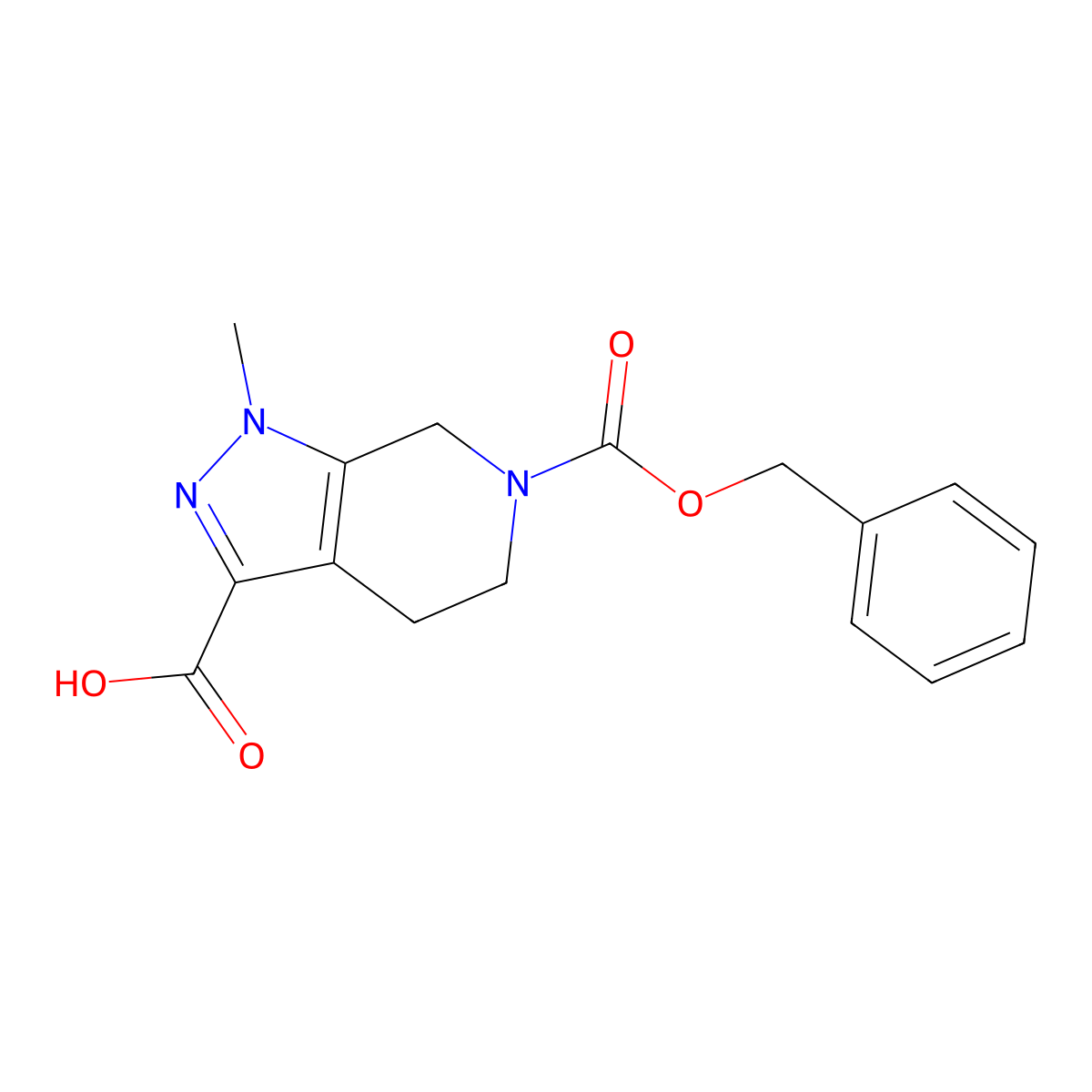 6-[(benzyloxy)carbonyl]-1-methyl-1H,4H,5H,6H,7H-pyrazolo[3,4-c]pyridine-3-carboxylic acid molecular structure, CAS 1796149-08-0