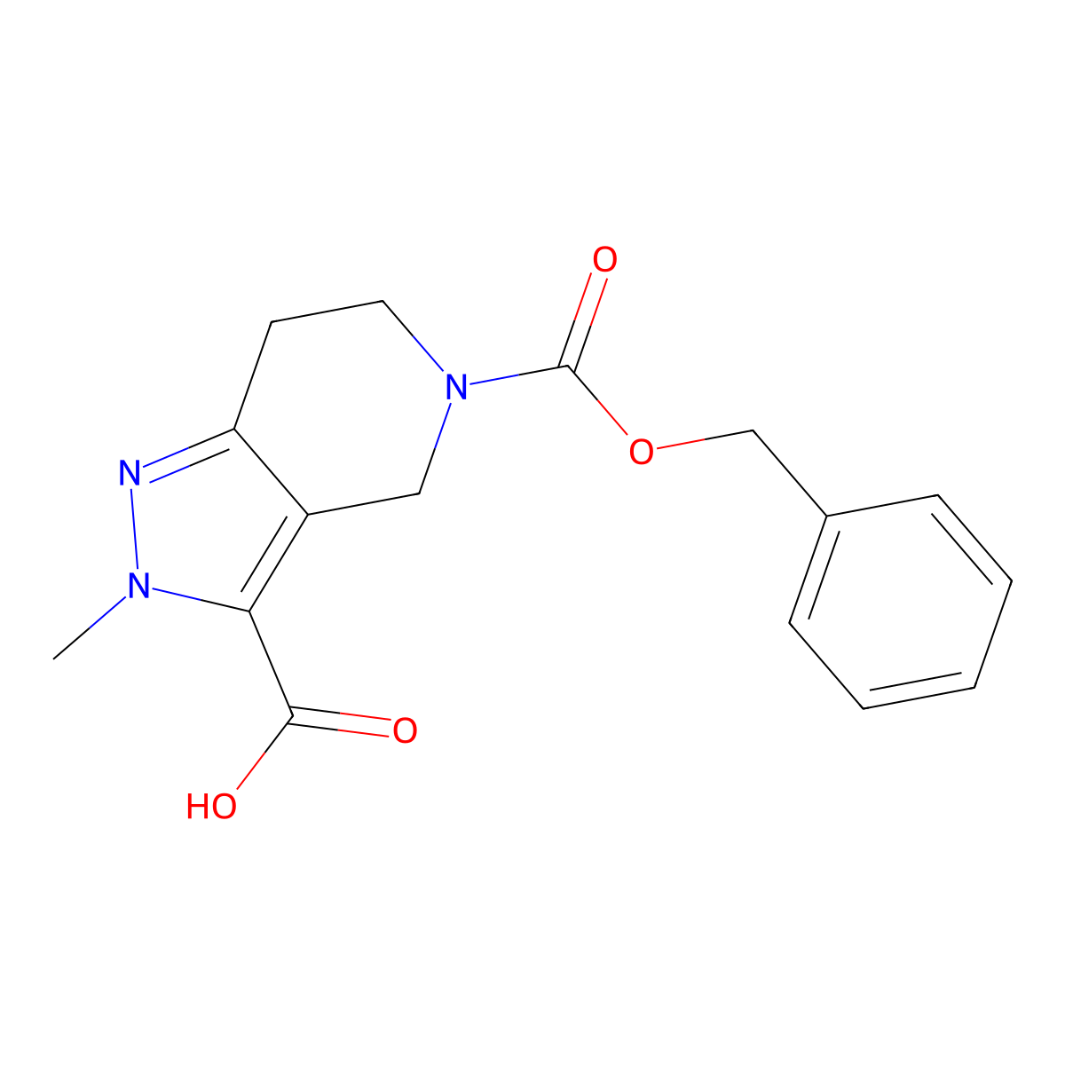 5-[(benzyloxy)carbonyl]-2-methyl-2H,4H,5H,6H,7H-pyrazolo[4,3-c]pyridine-3-carboxylic acid molecular structure, CAS 1796291-77-4