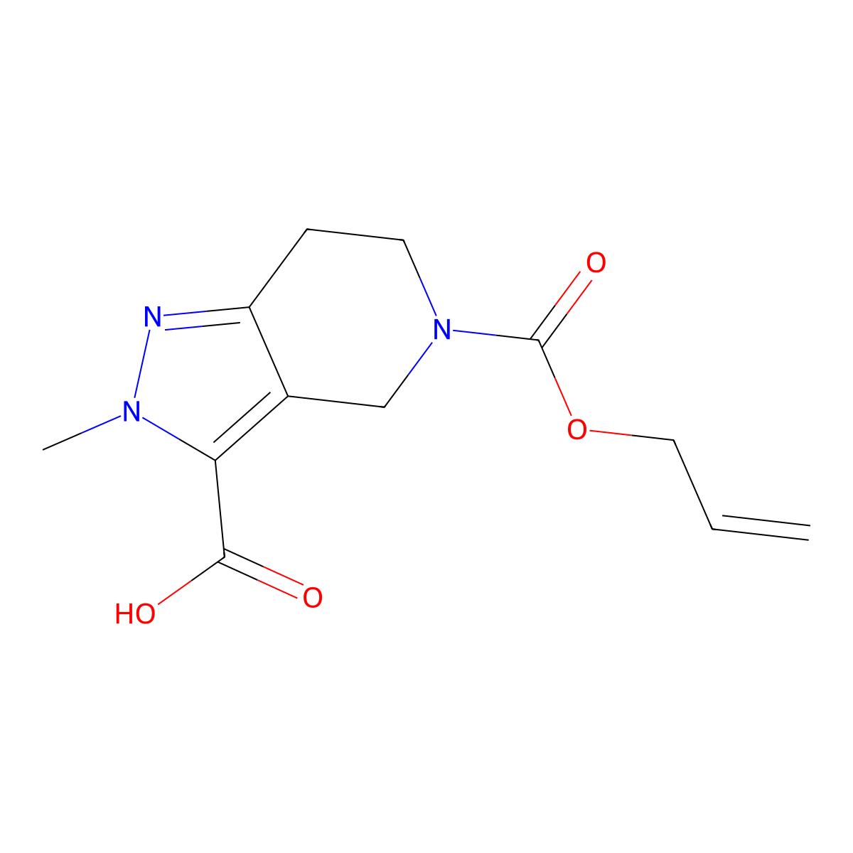 2-methyl-5-[(prop-2-en-1-yloxy)carbonyl]-2H,4H,5H,6H,7H-pyrazolo[4,3-c]pyridine-3-carboxylic acid molecular structure, CAS 1796525-09-1