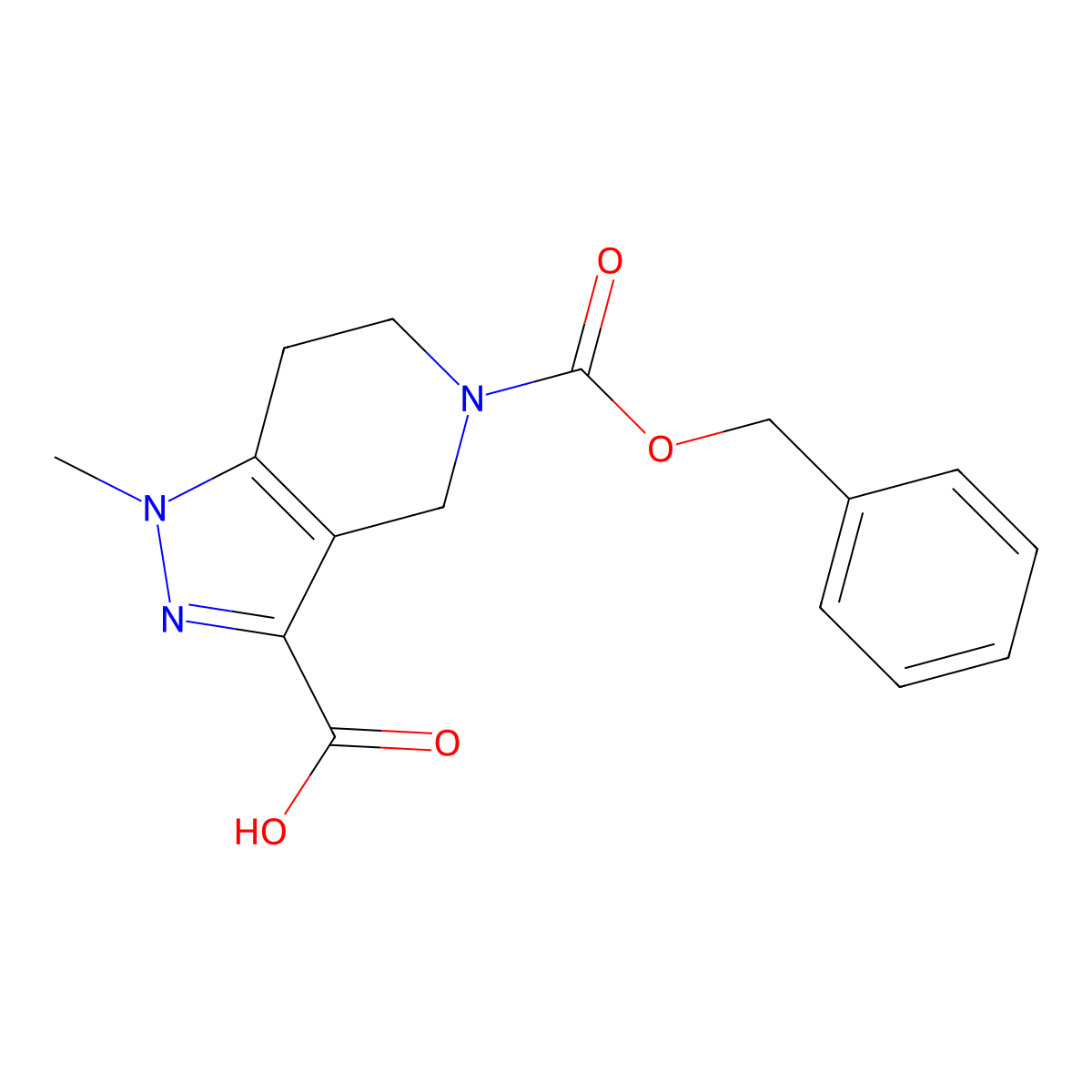 5-[(benzyloxy)carbonyl]-1-methyl-1H,4H,5H,6H,7H-pyrazolo[4,3-c]pyridine-3-carboxylic acid molecular structure, CAS 1796525-34-2