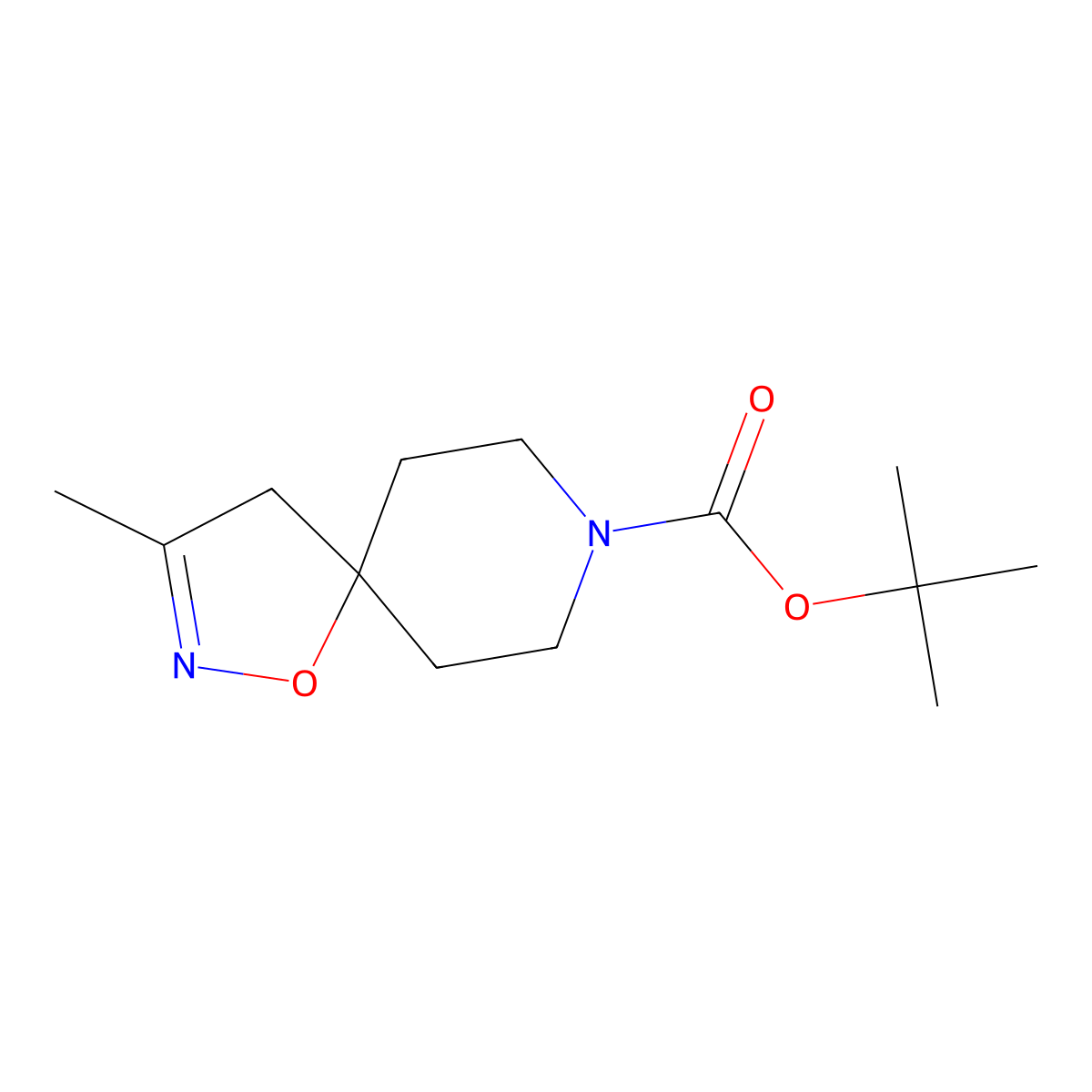 Tert-butyl 3-methyl-1-oxa-2,8-diazaspiro[4.5]dec-2-ene-8-carboxylate molecular structure, CAS 1796557-44-2