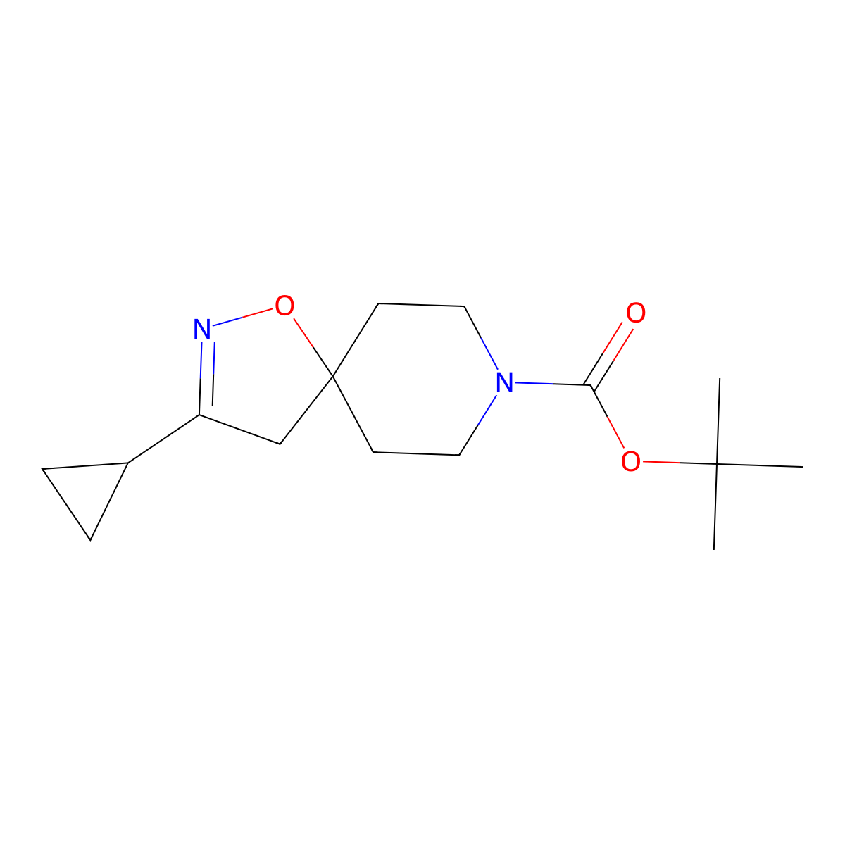 Tert-butyl3-cyclopropyl-1-oxa-2,8-diazaspiro[4.5]dec-2-ene-8-carboxylate molecular structure, CAS 1796557-50-0