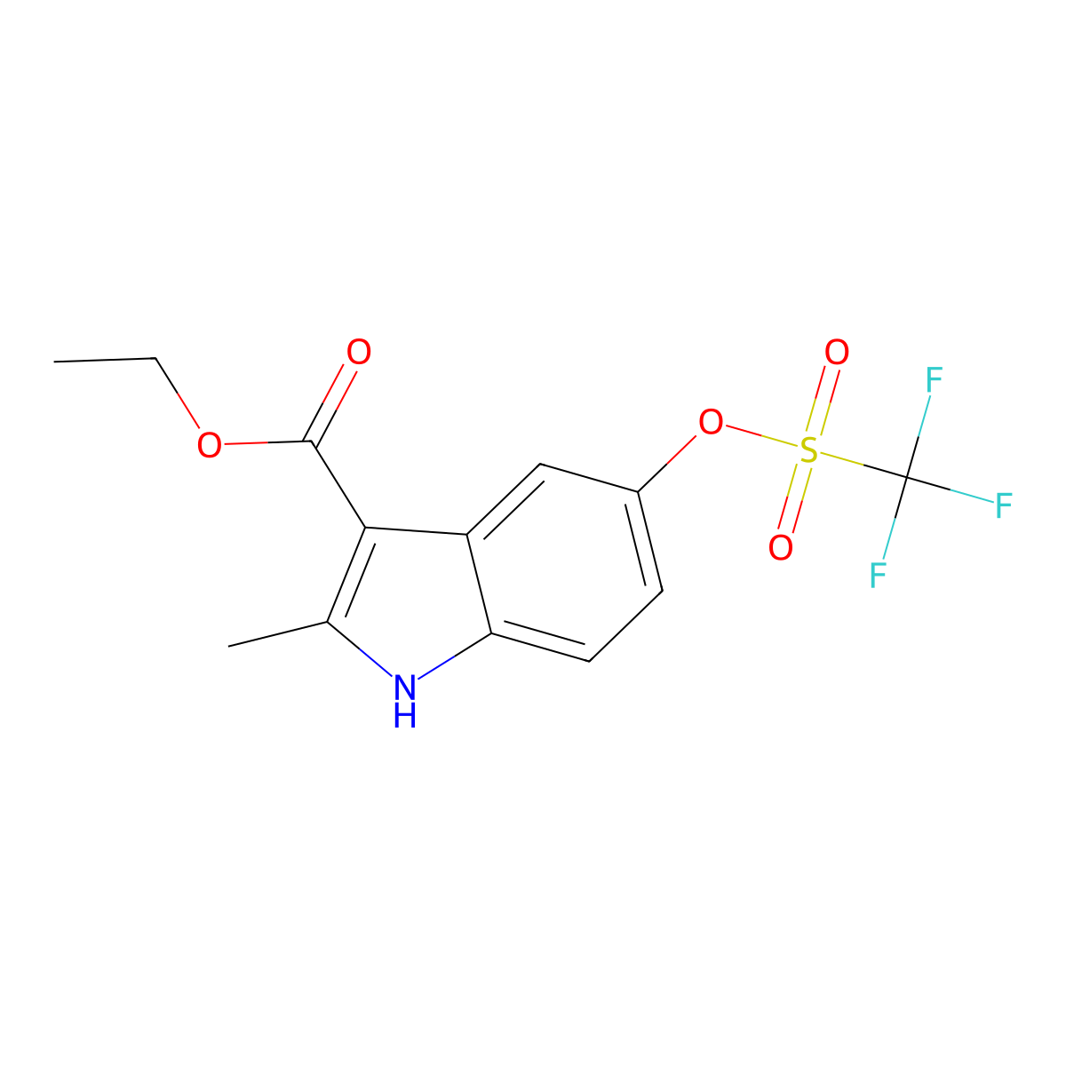 Ethyl 2-methyl-5-(((trifluoromethyl)-sulfonyl)-oxy)-1H-indole-3-carboxylate molecular structure, CAS 1796574-02-1