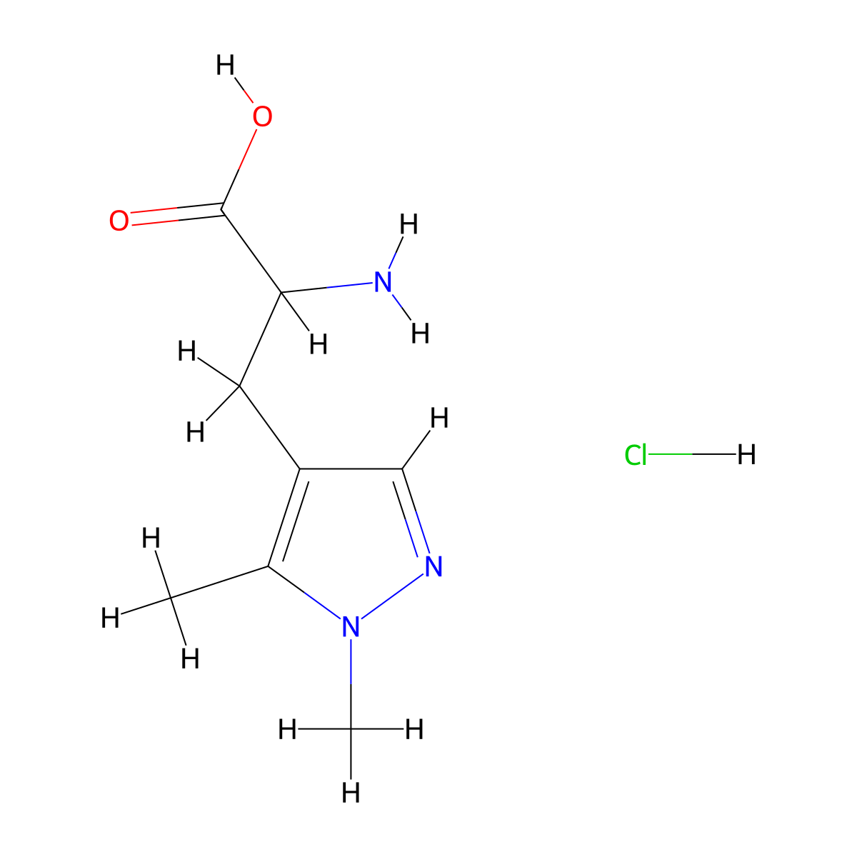 2-amino-3-(1,5-dimethyl-1H-pyrazol-4-yl)propanoic acid hydrochloride molecular structure, CAS 1796882-51-3