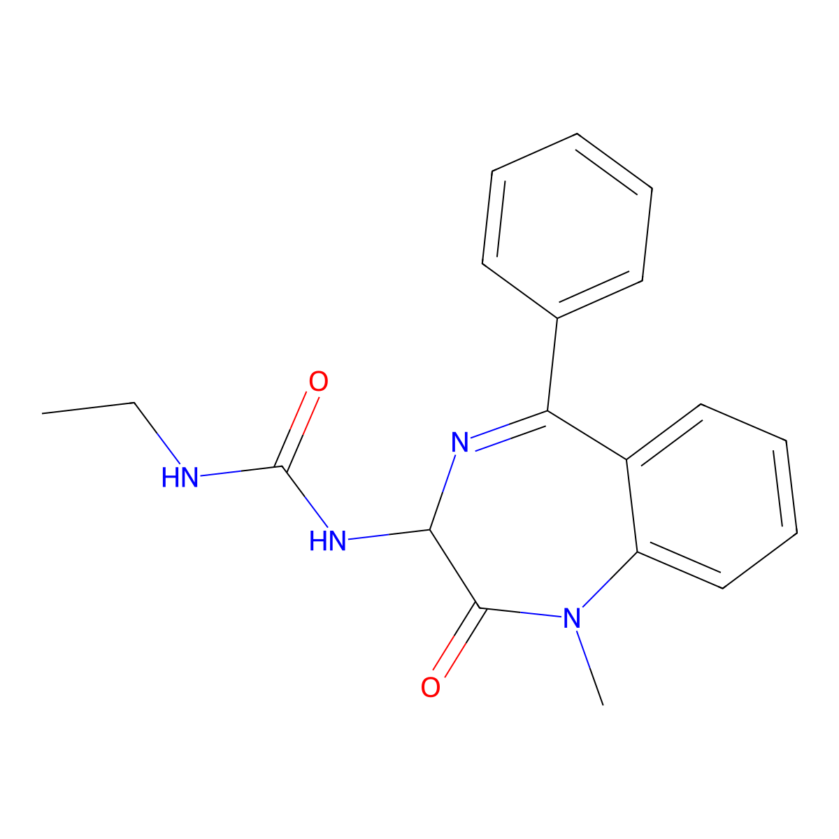 1-(1-methyl-2-oxo-5-phenyl-2,3-dihydro-1H-1,4-diazepin-3-yl)-3-ethylurea molecular structure, CAS 1796882-70-6
