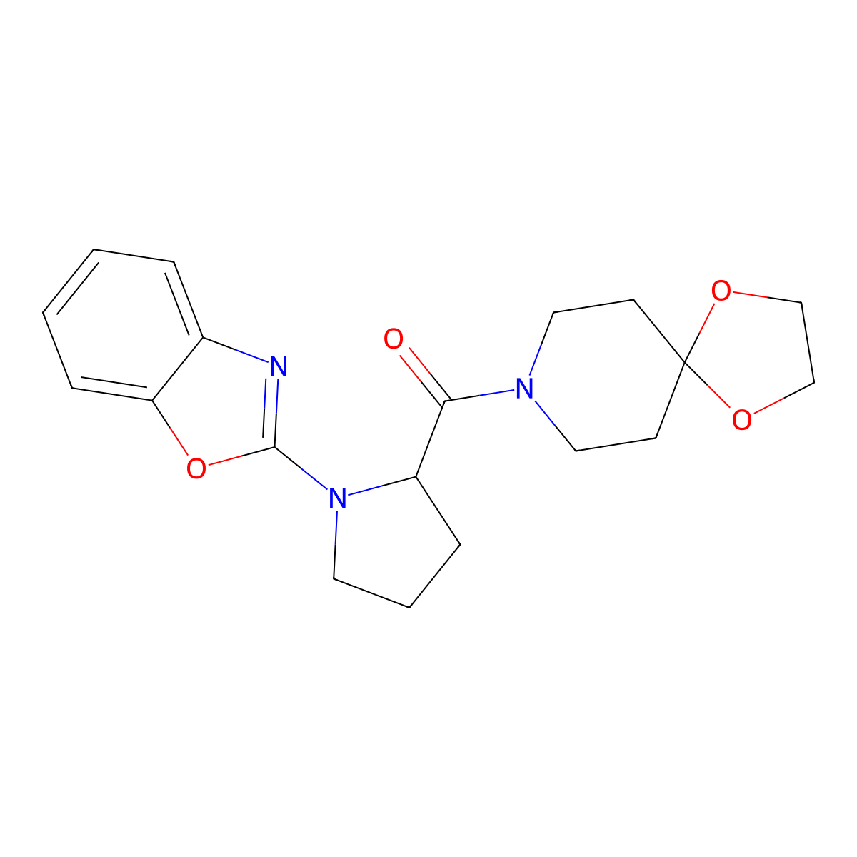 (1-(Benzo[d]oxazol-2-yl)pyrrolidin-2-yl)(1,4-dioxa-8-azaspiro[4.5]decan-8-yl)methanone molecular structure, CAS 1796886-04-8
