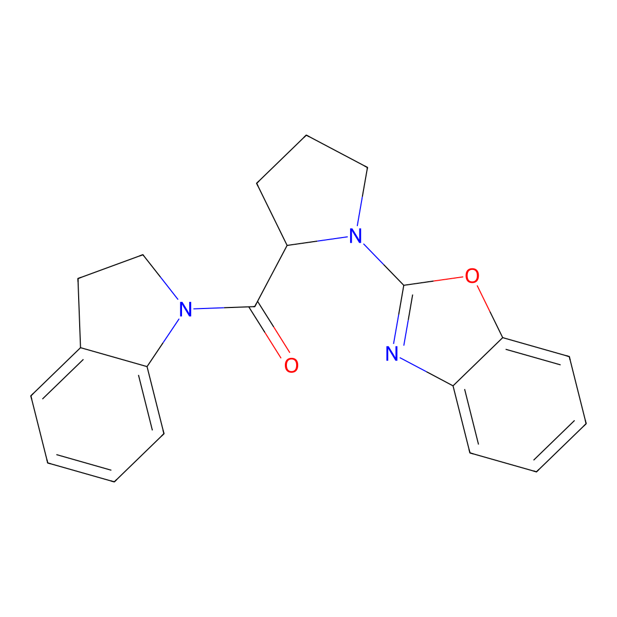(1-(Benzo[d]oxazol-2-yl)pyrrolidin-2-yl)(indolin-1-yl)methanone molecular structure, CAS 1796887-27-8