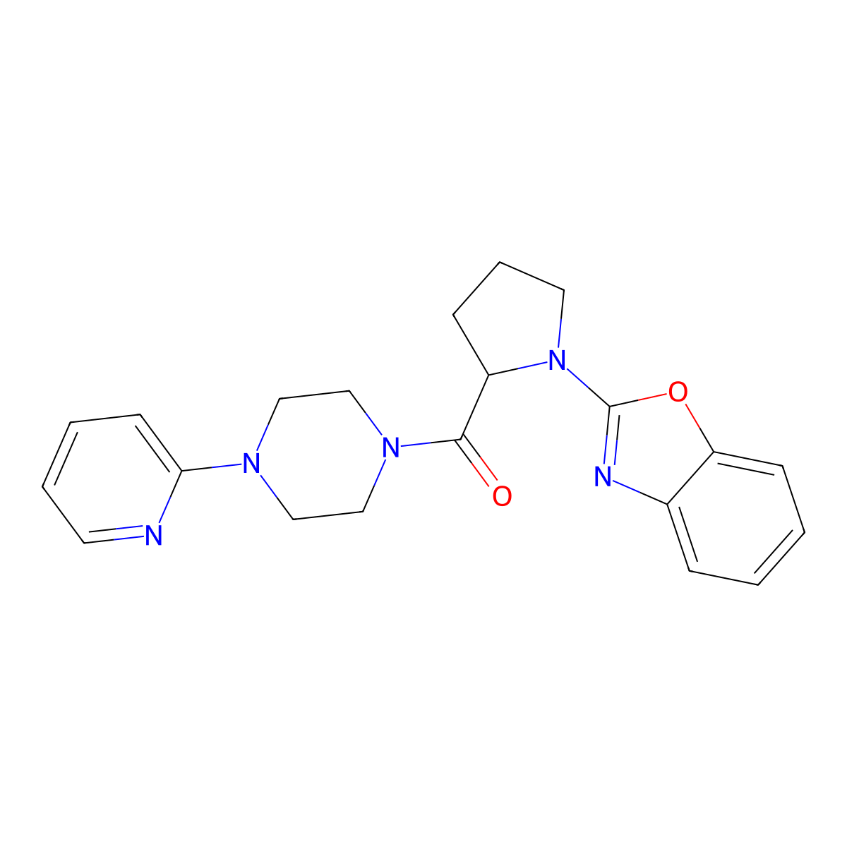 (1-(Benzo[d]oxazol-2-yl)pyrrolidin-2-yl)(4-(pyridin-2-yl)piperazin-1-yl)methanone molecular structure, CAS 1796887-49-4