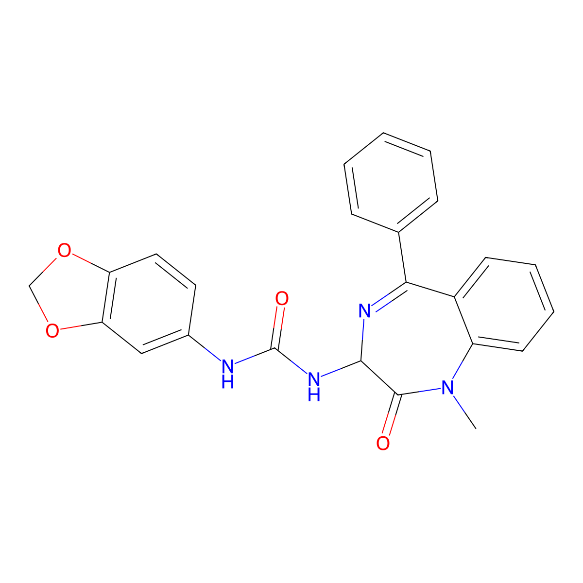 1-Benzo[1,3]dioxol-5-yl-3-(1-methyl-2-oxo-5-phenyl-2,3-dihydro-1H-benzo[e][1,4]diazepin-3-yl)-urea molecular structure, CAS 1796888-41-9