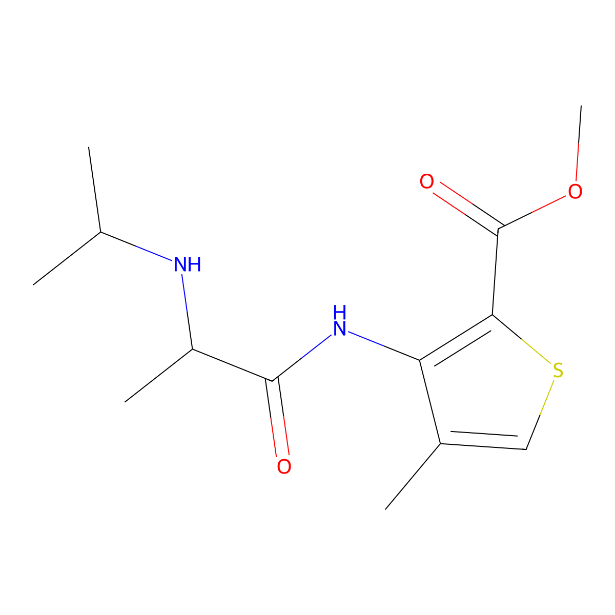 Methyl 4-methyl-3-(2-((propan-2-yl)amino)propanamido)thiophene-2-carboxylate molecular structure, CAS 1796888-45-3