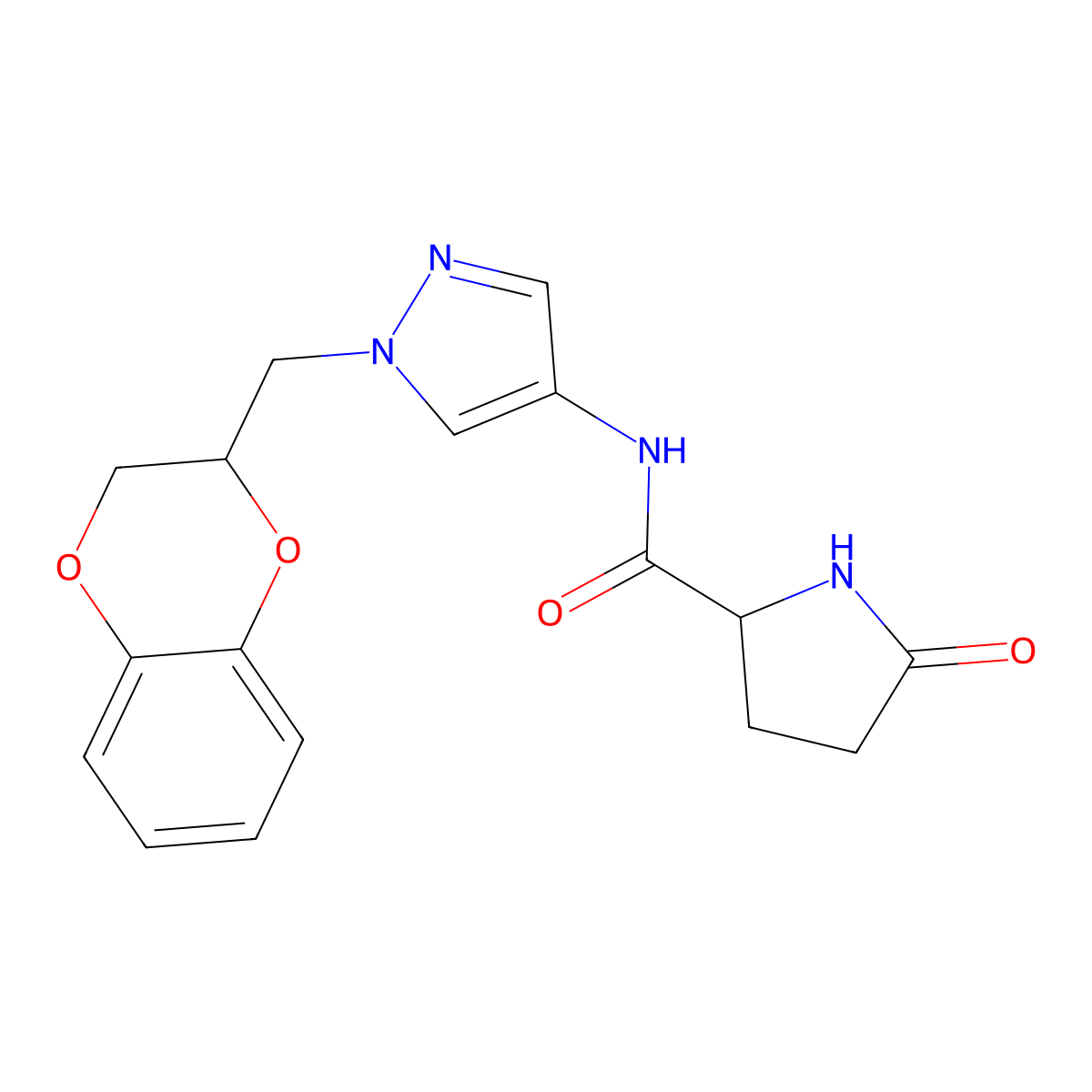 N-(1-((2,3-dihydrobenzo[b][1,4]dioxin-2-yl)methyl)-1H-pyrazol-4-yl)-5-oxopyrrolidine-2-carboxamide molecular structure, CAS 1796888-47-5