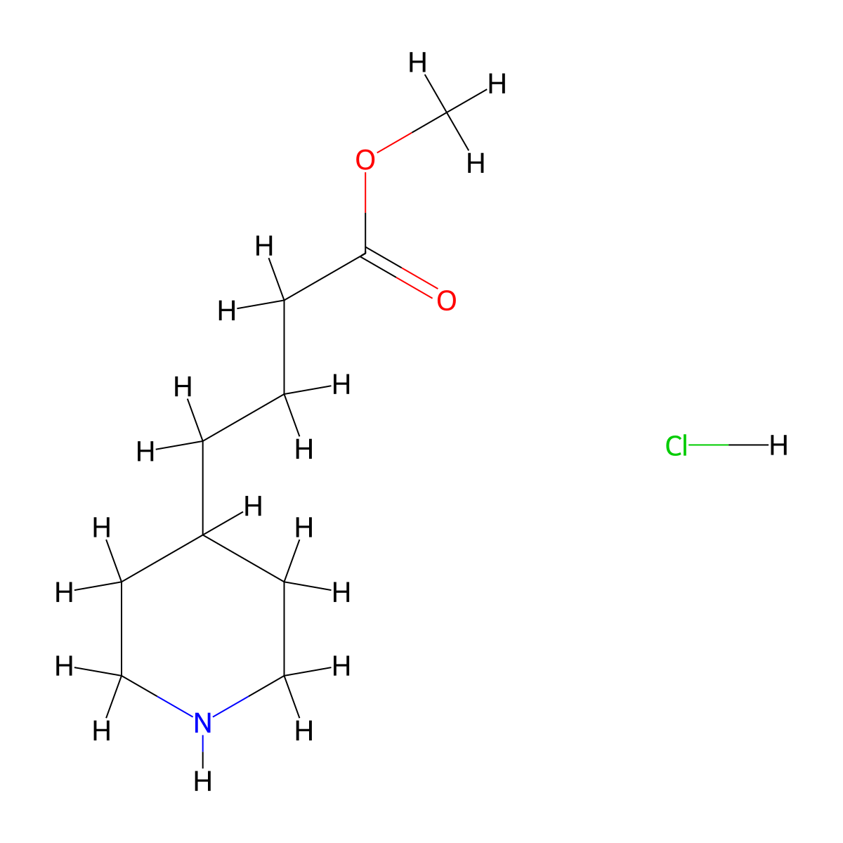 Methyl 4-(piperidin-4-yl)butanoate hydrochloride molecular structure, CAS 179689-05-5